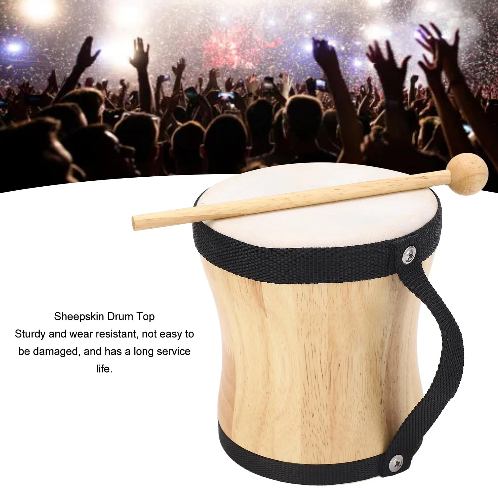 Hand Drum Kit Sheepskin Top Bongo Percussion Drum for Performances Parties Music Festivals (Black) Black - Image 5
