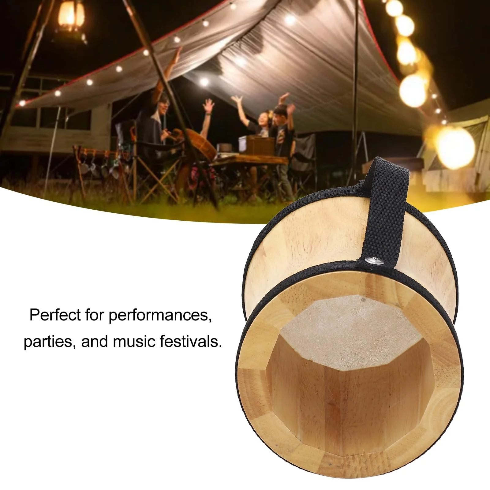 Hand Drum Kit Sheepskin Top Bongo Percussion Drum for Performances Parties Music Festivals (Black) Black - Image 6