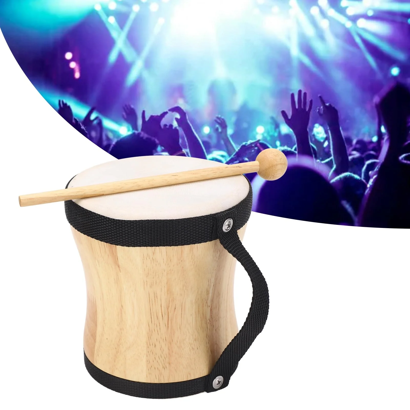 Hand Drum Kit Sheepskin Top Bongo Percussion Drum for Performances Parties Music Festivals (Black) Black - Image 7