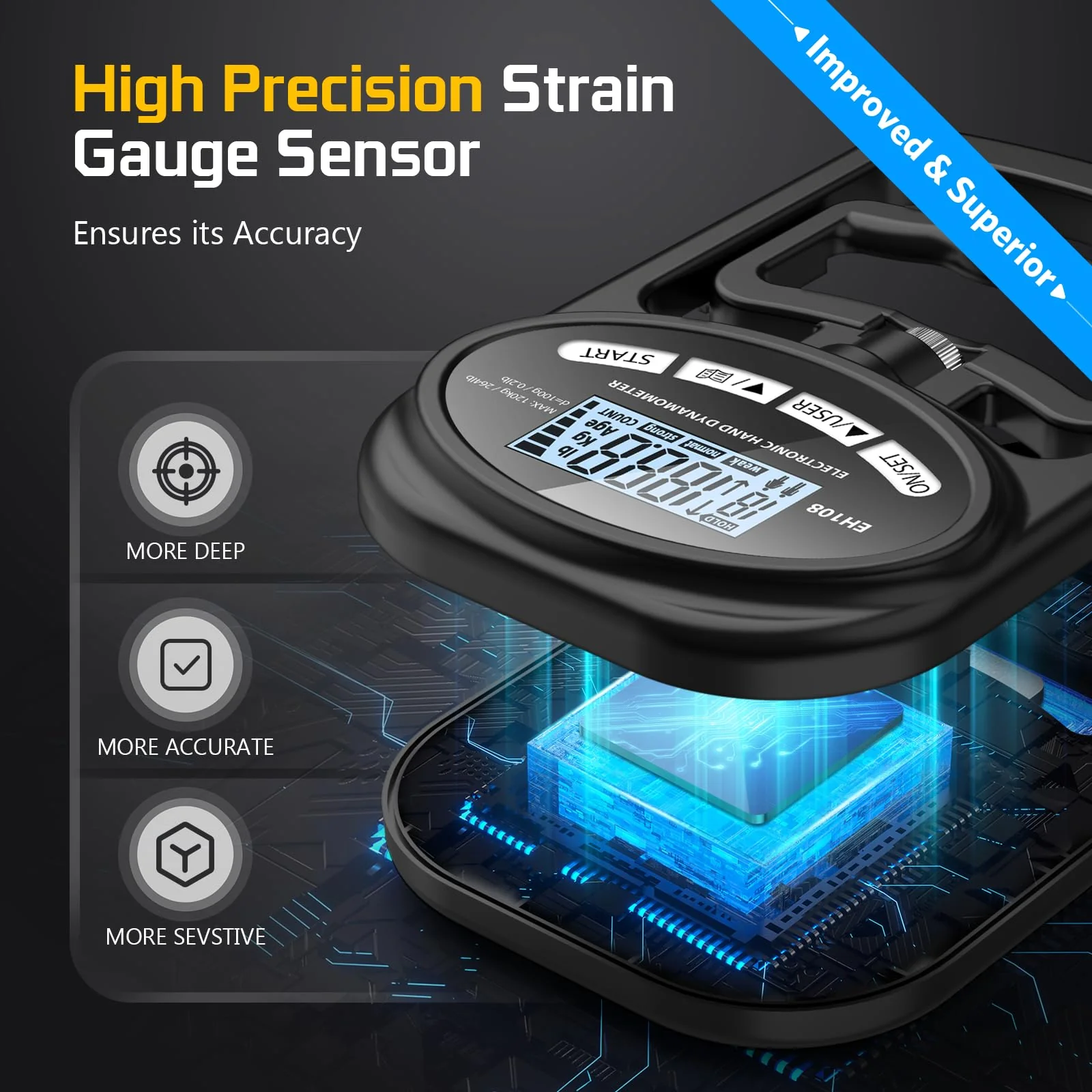Hand Grip Strength Tester Trainer - Electronic Hand Dynamometer Forearm Grip Strengthener Exerciser Digital Training Gauge 265 Lbs 120 Kgs for Sport Home School Use black - Image 4