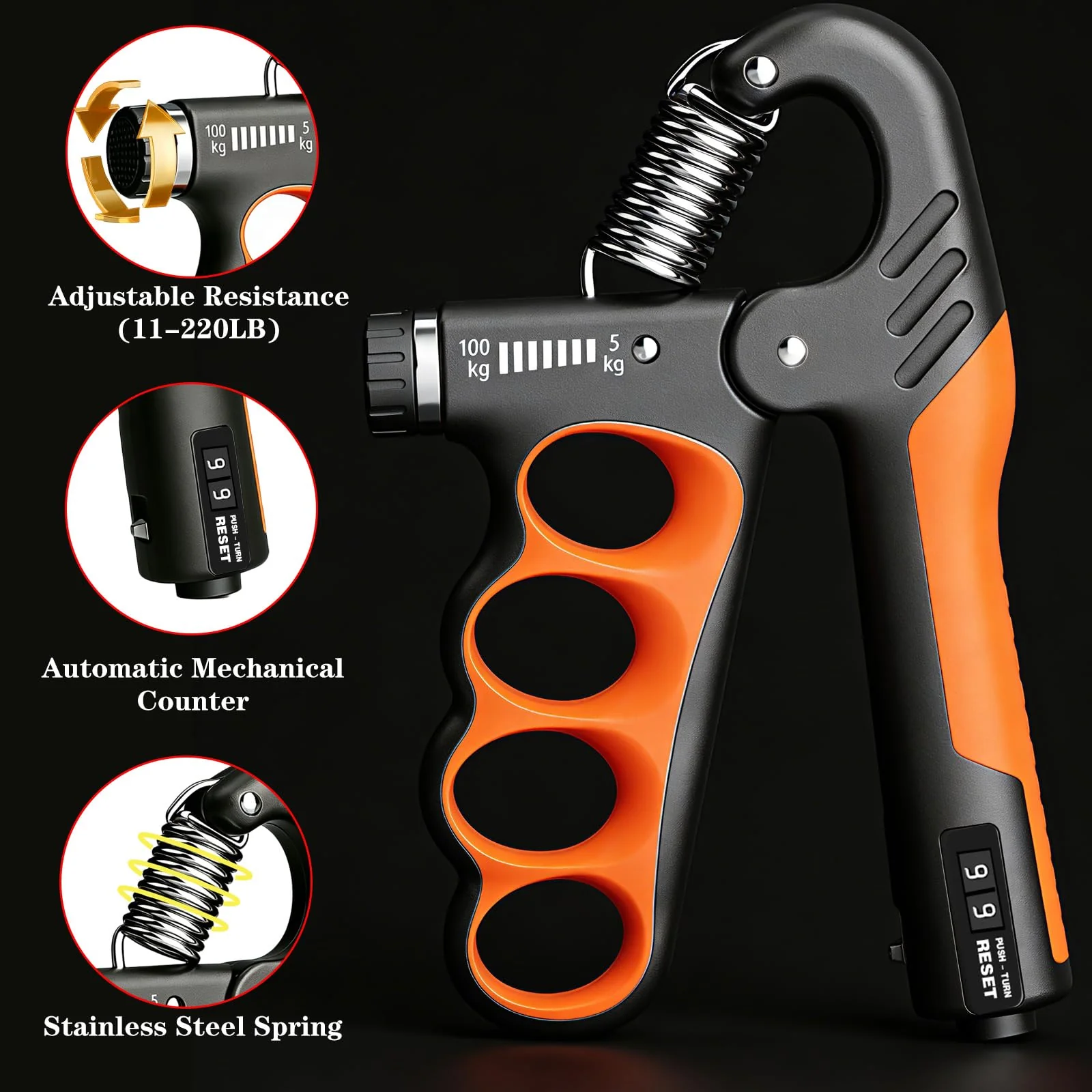 Hand Gripper Strengthener, 11-220LBs Adjustable Resistance Grip Strength Trainer with Counter, Forearm Exerciser for Injury Recovery and Muscle Building Red-2PCS - Image 2