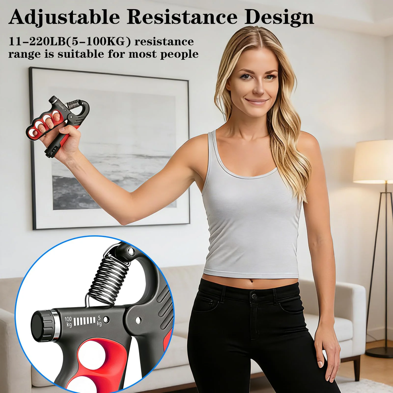 Hand Gripper Strengthener, 11-220LBs Adjustable Resistance Grip Strength Trainer with Counter, Forearm Exerciser for Injury Recovery and Muscle Building Red-2PCS - Image 6
