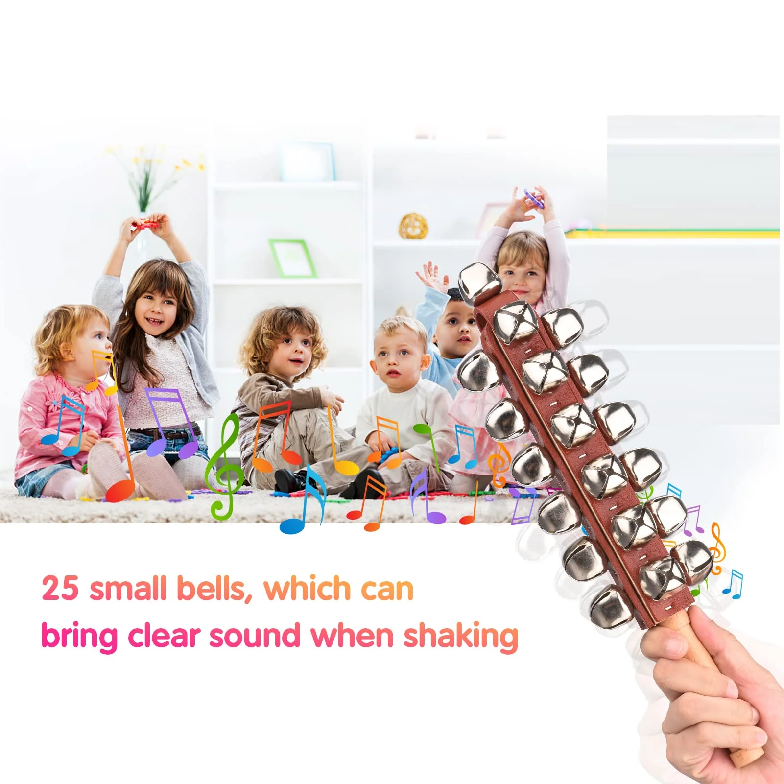 Hand Jingle Bells Hand Sleigh Bells Wooden Shaker Jingle Bells Stick Musical Percussion Instrument Bells for Holiday Home Christmas Decoration - Image 6