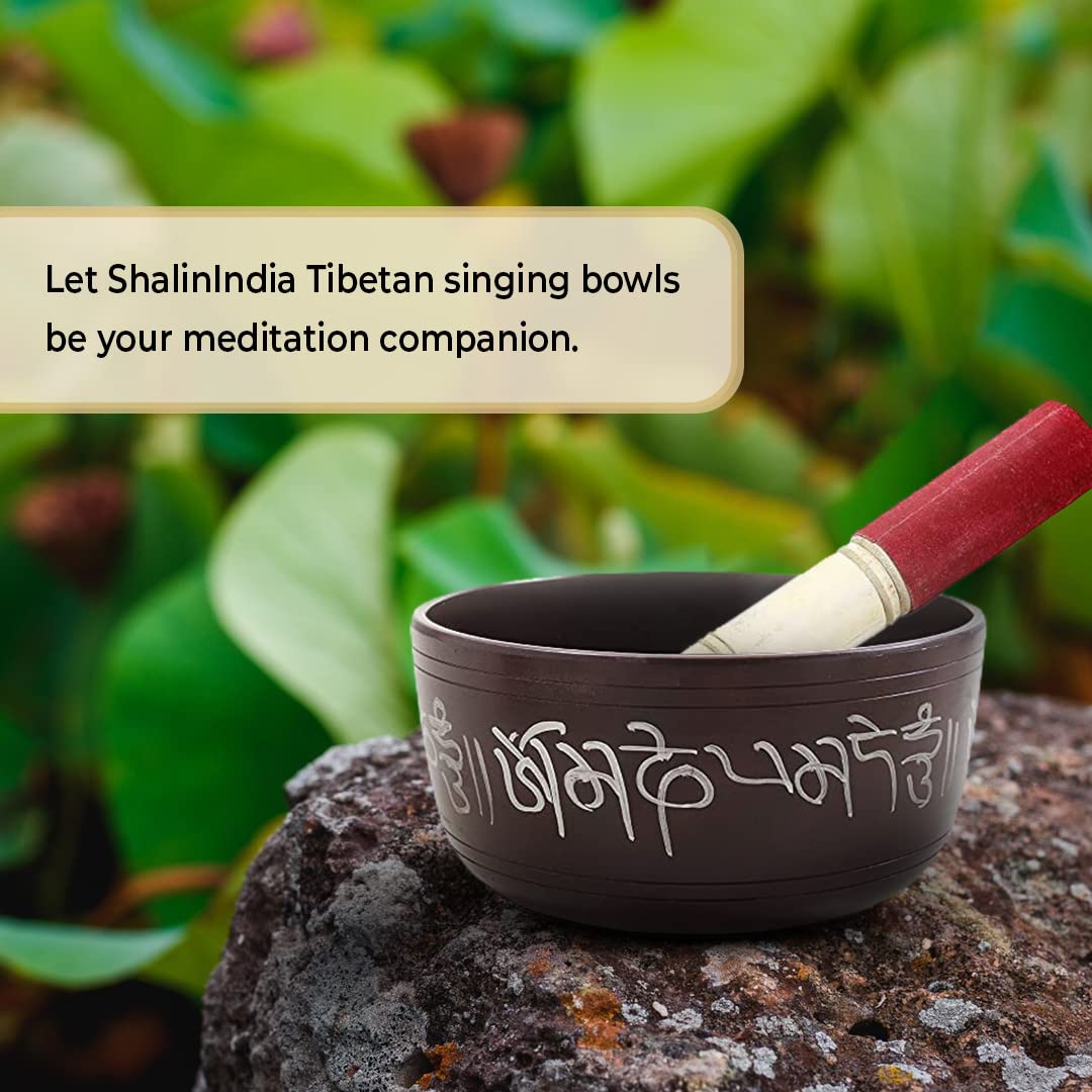 Hand Painted Metal Tibetan Singing Bowl Set - Large 7" Musical Instrument for with Wooden Stick Mallet - For Meditation Yoga and Healing - Om Mani Padme Hum Peace - Image 3