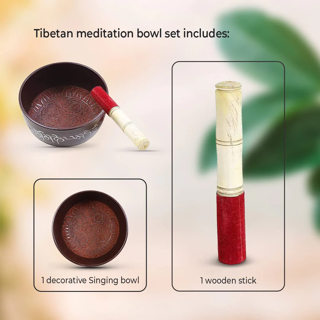 Hand Painted Metal Tibetan Singing Bowl Set - Large 7" Musical Instrument for with Wooden Stick Mallet - For Meditation Yoga and Healing - Om Mani Padme Hum Peace - Image 5