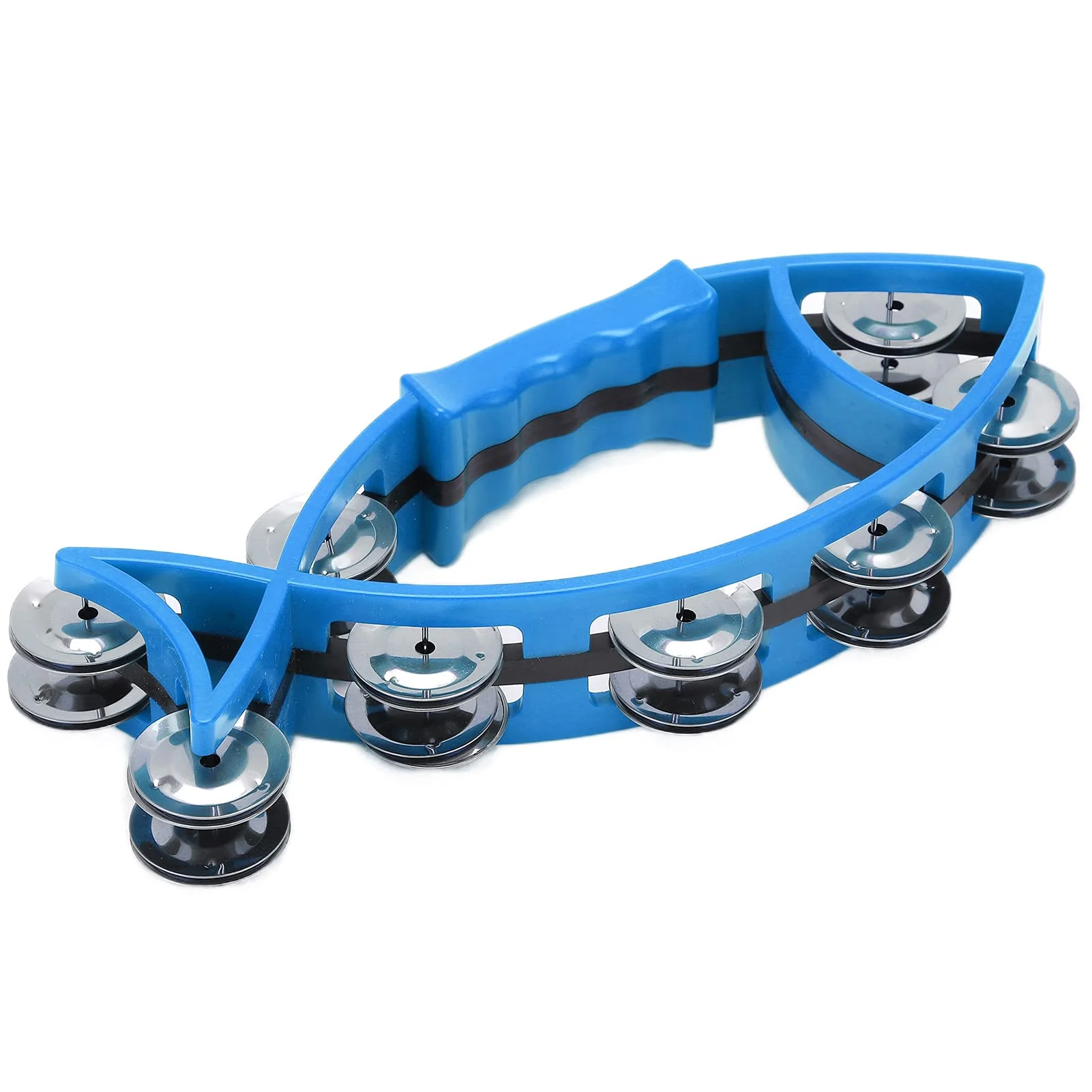 Hand Tambourine Bell Fish Shaped Double Row Tambourines Hand Drum Bell Musical Rhythm Instrument without Burrs(blue) blue - Image 4