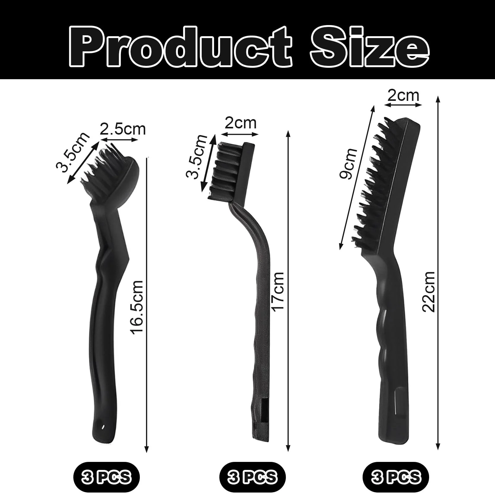 Hand Wire Brush Set, 9 Pieces, 3 x Nylon Brushes, 3 x Stainless Steel Brushes, 3 x Brass Wire Brushes, for Removing Stubborn Residues, Rust, Cleaning Grill, Rust, Oil Stains, Painting, Dust - Image 2