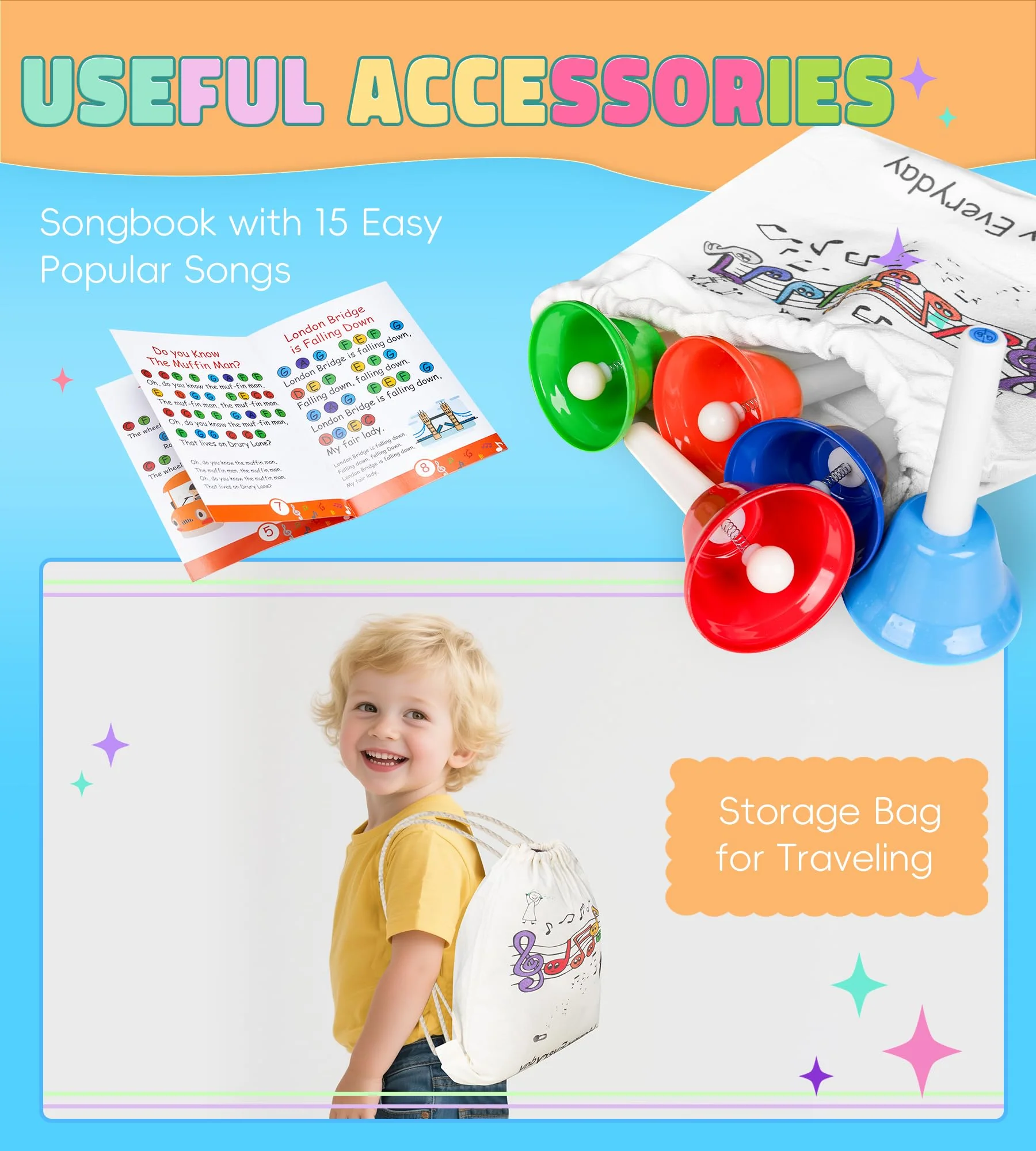 Handbells, Hand Bells Set 8 Note Musical Bells with Colorful Songbook for Toddlers Children Kids Adults School Church Classroom Wedding, by Vangoa - Image 2