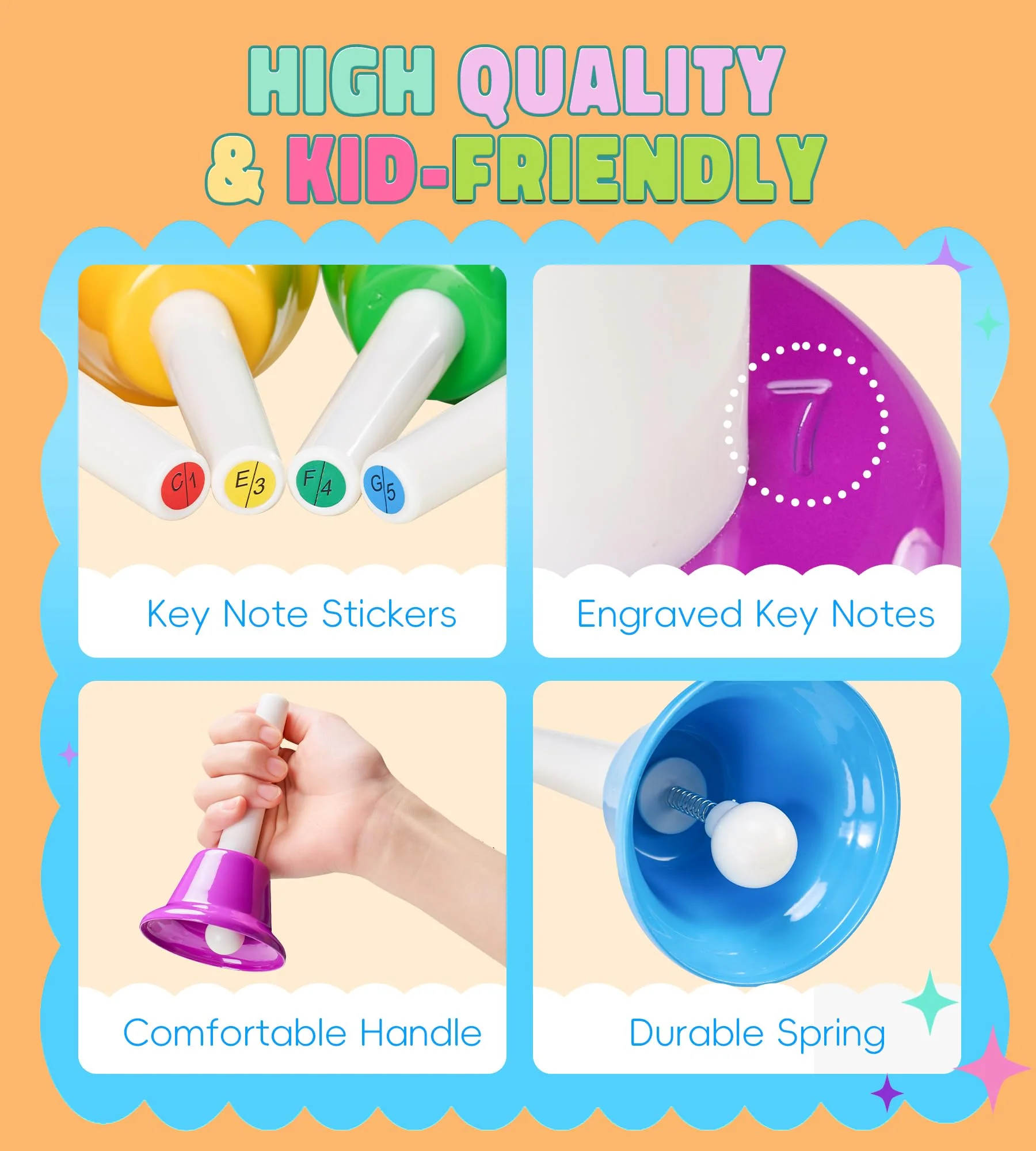 Handbells, Hand Bells Set 8 Note Musical Bells with Colorful Songbook for Toddlers Children Kids Adults School Church Classroom Wedding, by Vangoa - Image 3