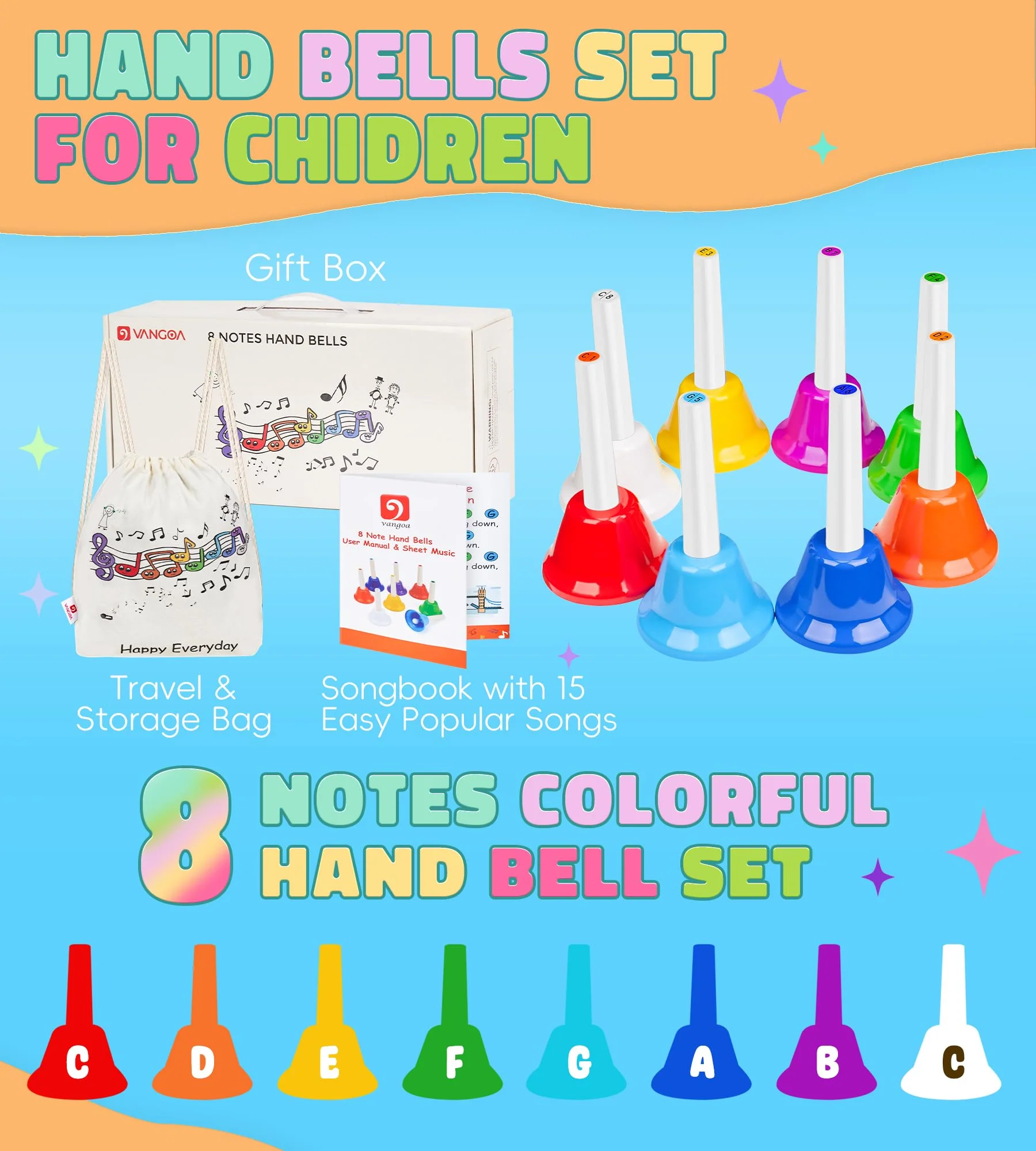 Handbells, Hand Bells Set 8 Note Musical Bells with Colorful Songbook for Toddlers Children Kids Adults School Church Classroom Wedding, by Vangoa - Image 7