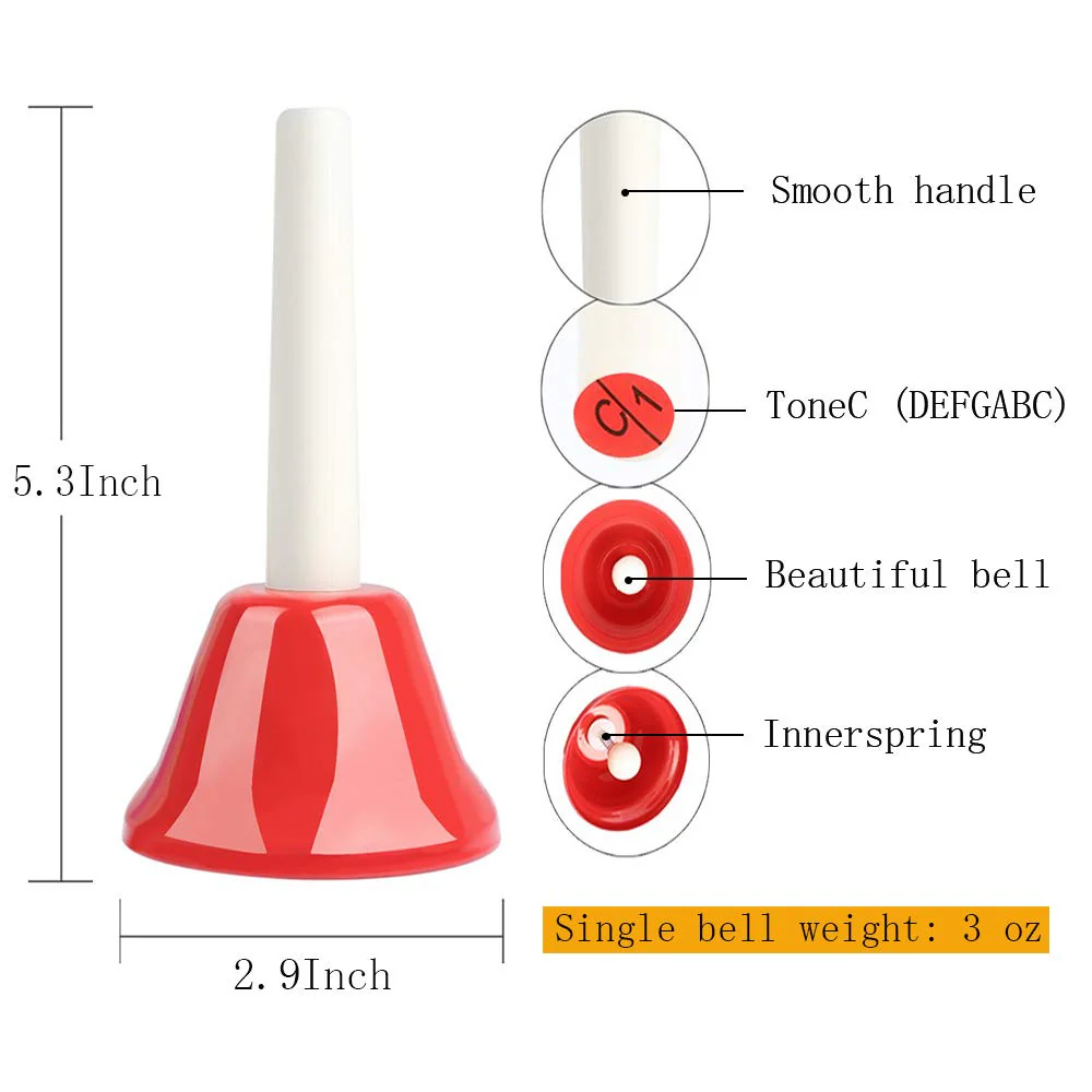 Handbells Set Metal Hand Bells Set Coloful Toddler Handbell Musical Toy 8 Note Diatonic for Kids Bells Instrument,Festival,Musical Teaching,Church Chorus,Wedding,Family Party - Image 6