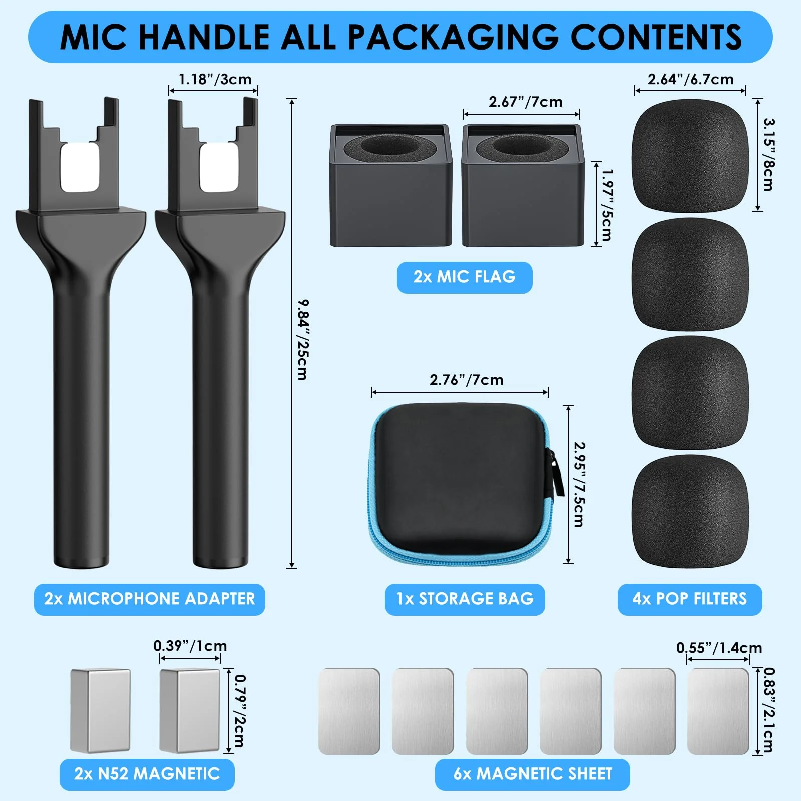 Handheld Adaptor for Interview Mic, 2 Packs Wireless Mic holders for DJI/Rode/Hollyland Lark Lavalier, Universal Magnetic Microfono Stand with Foam Windshield & Flag Station for Interview/Vlogging 2 Pack - Image 3