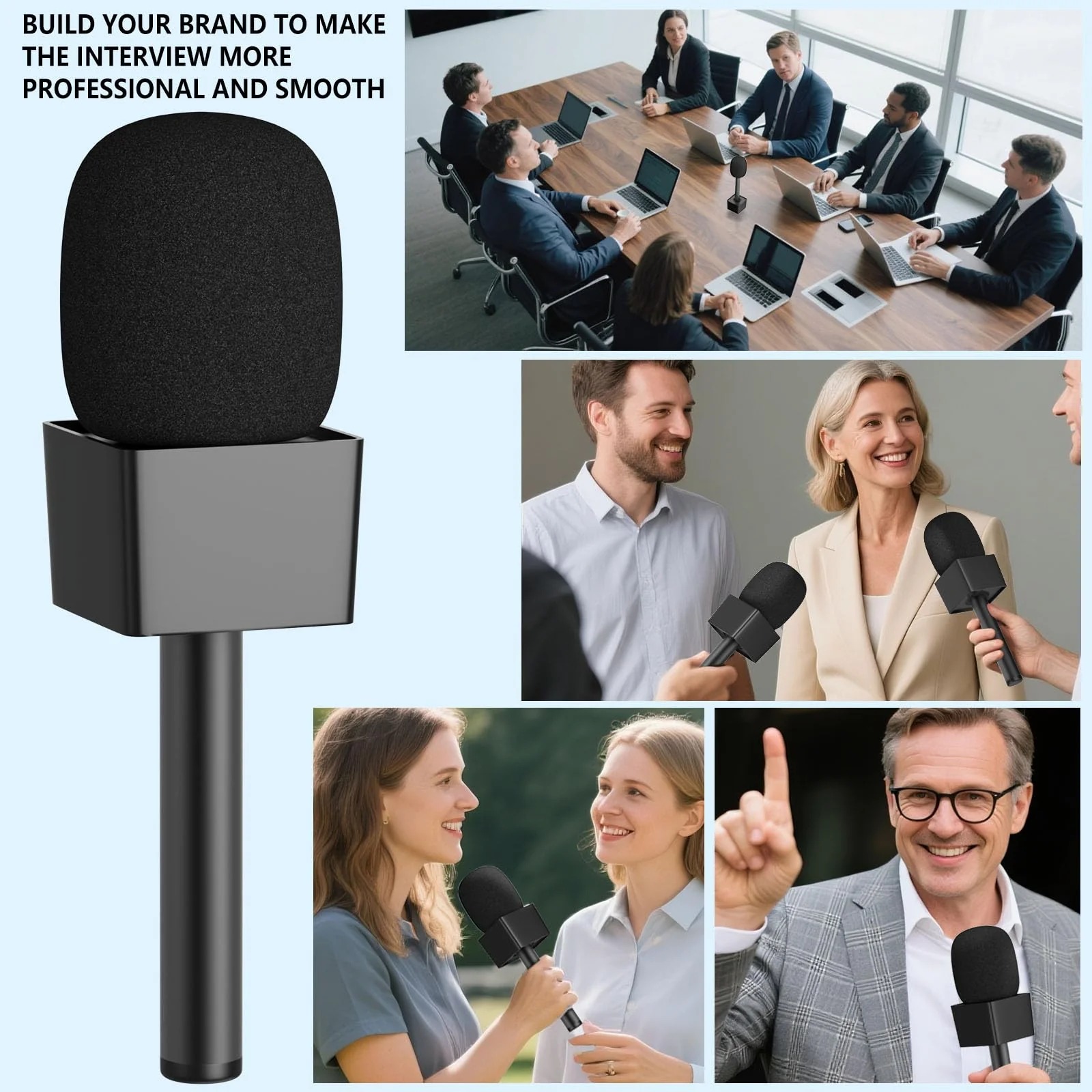Handheld Adaptor for Interview Mic, 2 Packs Wireless Mic holders for DJI/Rode/Hollyland Lark Lavalier, Universal Magnetic Microfono Stand with Foam Windshield & Flag Station for Interview/Vlogging 2 Pack - Image 7