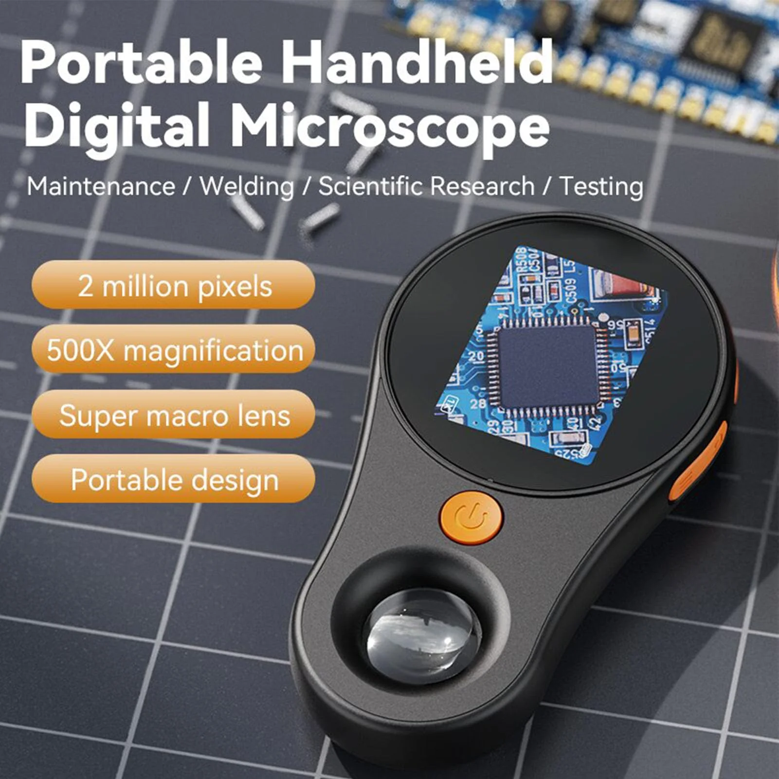 Handheld Digital Microscope 500X Magnification - 2MP Portable Magnifying Glass with 2.0 Inch Screen & Built in 8 LEDs, Compatible with OS, Science Kits Black - Image 2
