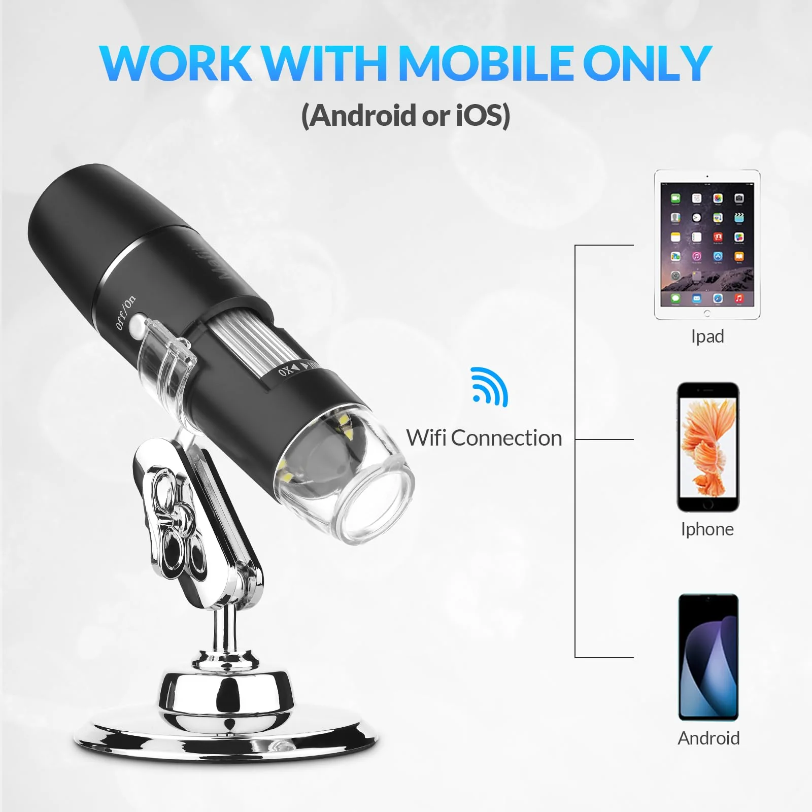 Handheld Digital Microscope Wireless Portable for Kids Adults 50x-1000x Magnification with 360 Rotate Stand Compatible with iOS/Android iPhone, iPad - Image 2