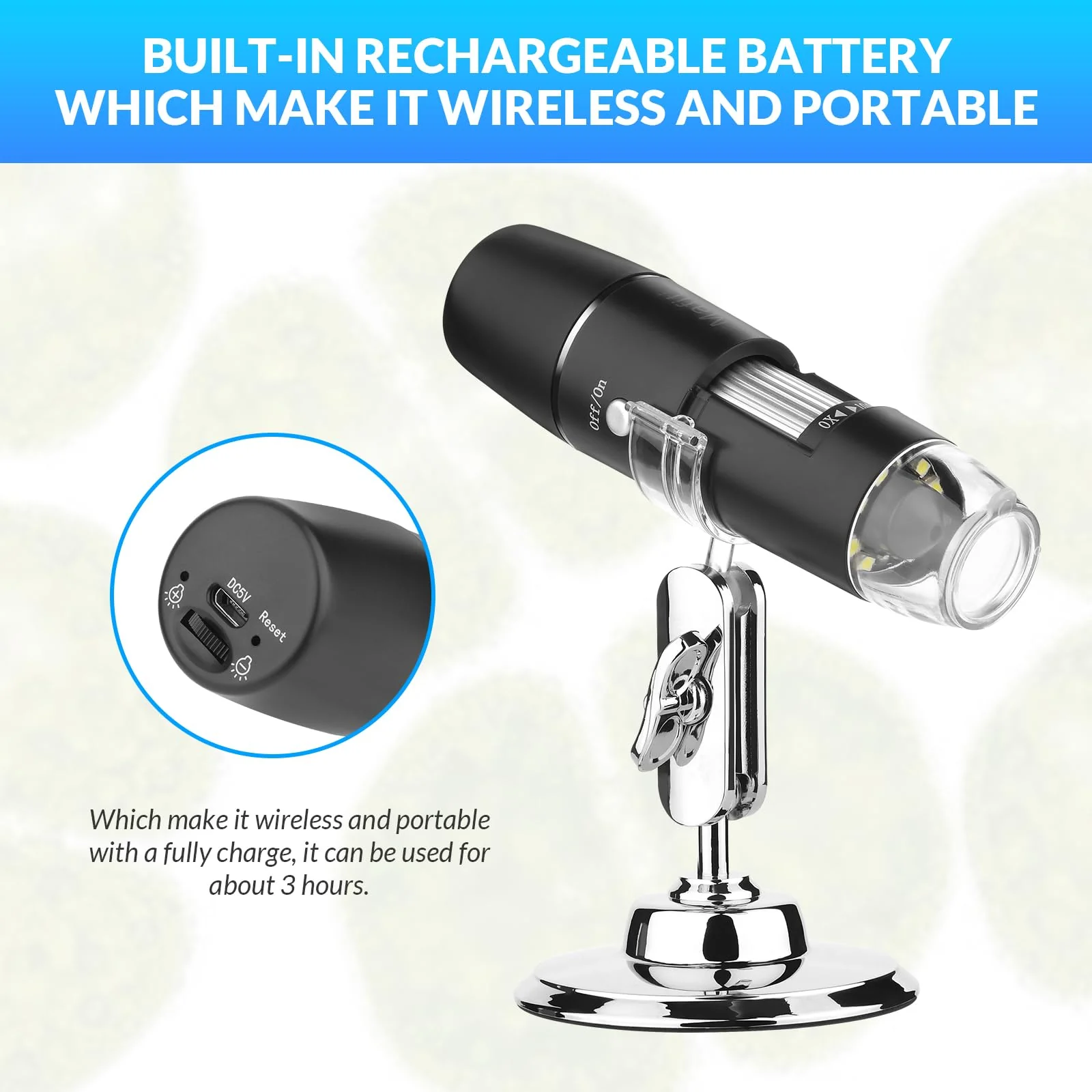 Handheld Digital Microscope Wireless Portable for Kids Adults 50x-1000x Magnification with 360 Rotate Stand Compatible with iOS/Android iPhone, iPad - Image 3