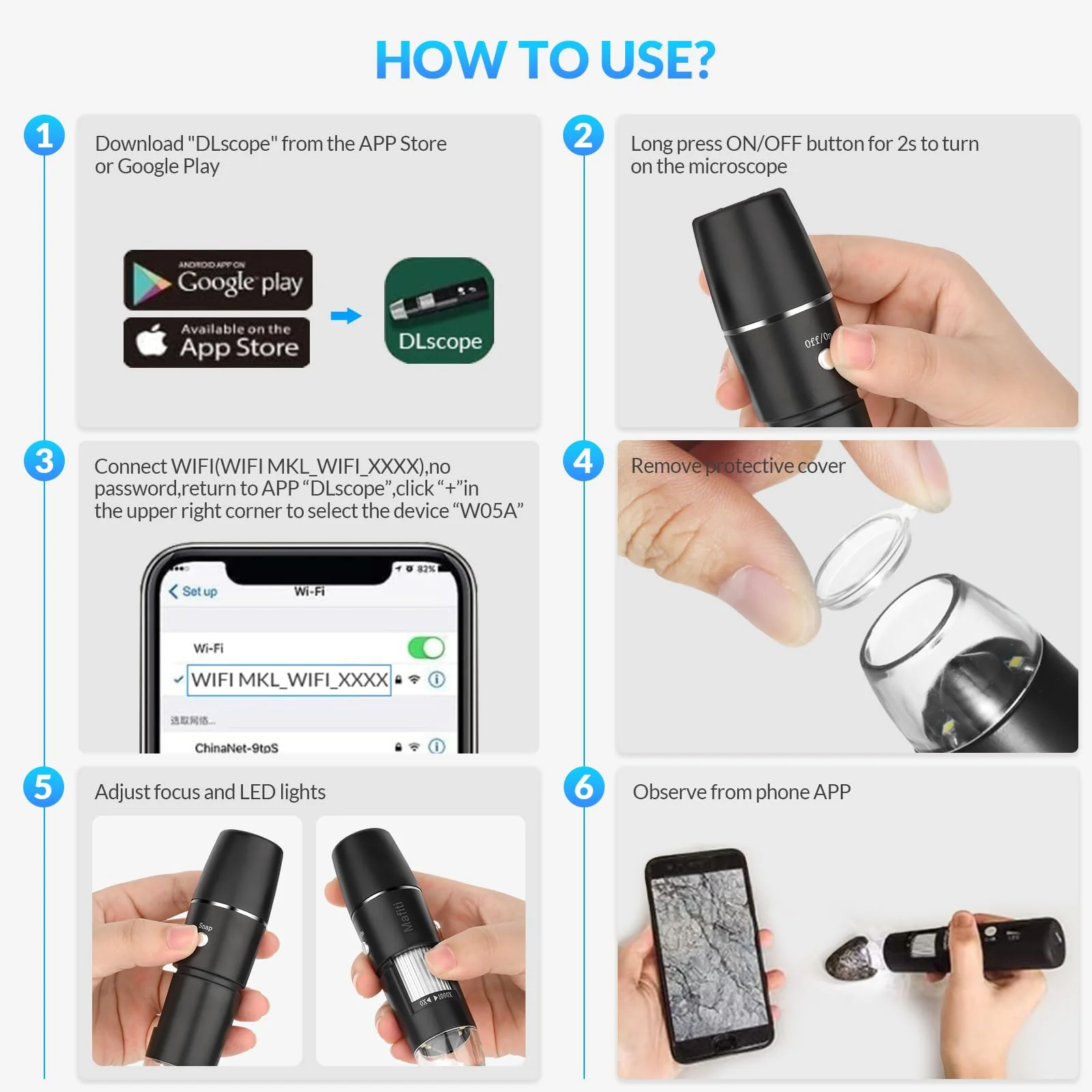 Handheld Digital Microscope Wireless Portable for Kids Adults 50x-1000x Magnification with 360 Rotate Stand Compatible with iOS/Android iPhone, iPad - Image 4