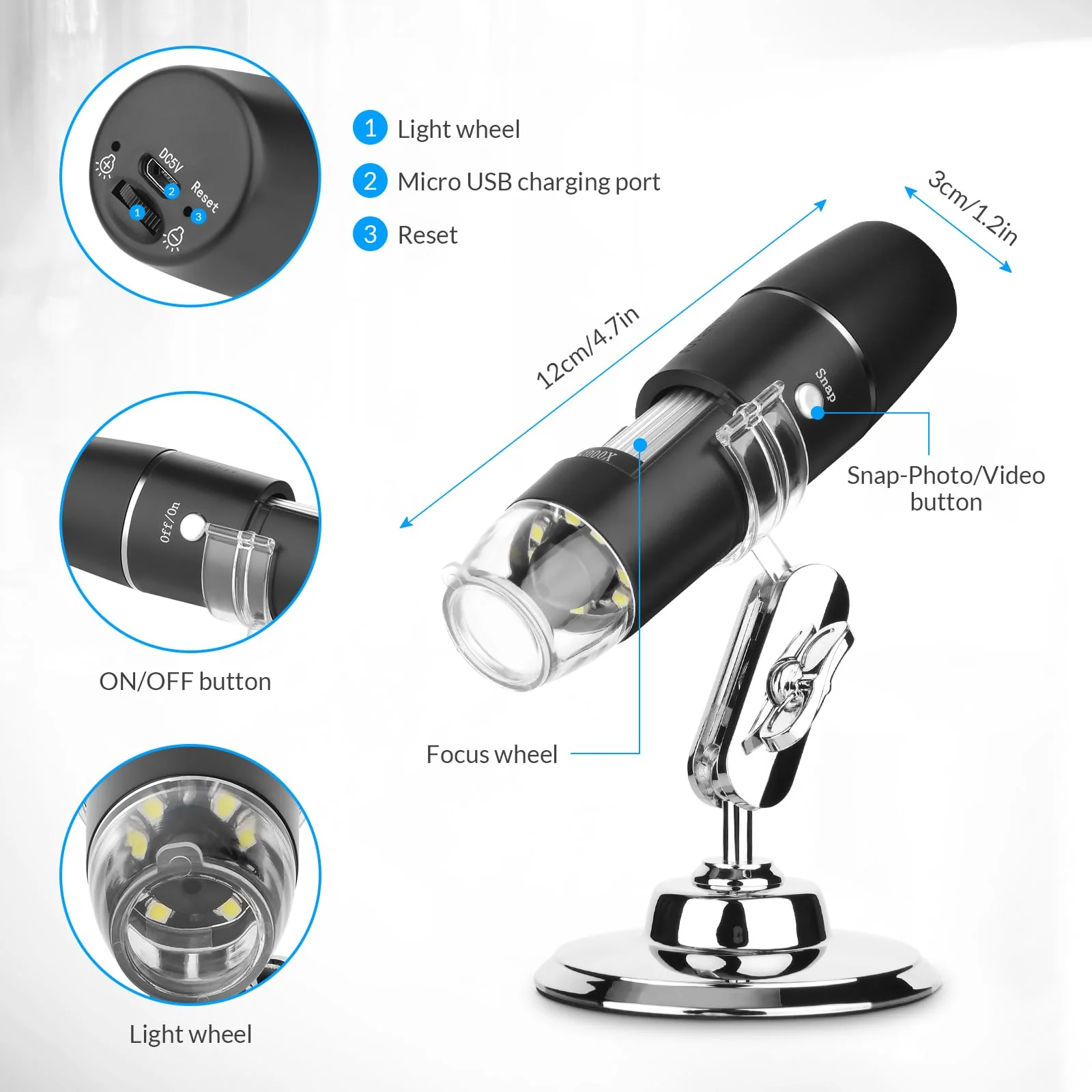 Handheld Digital Microscope Wireless Portable for Kids Adults 50x-1000x Magnification with 360 Rotate Stand Compatible with iOS/Android iPhone, iPad - Image 5