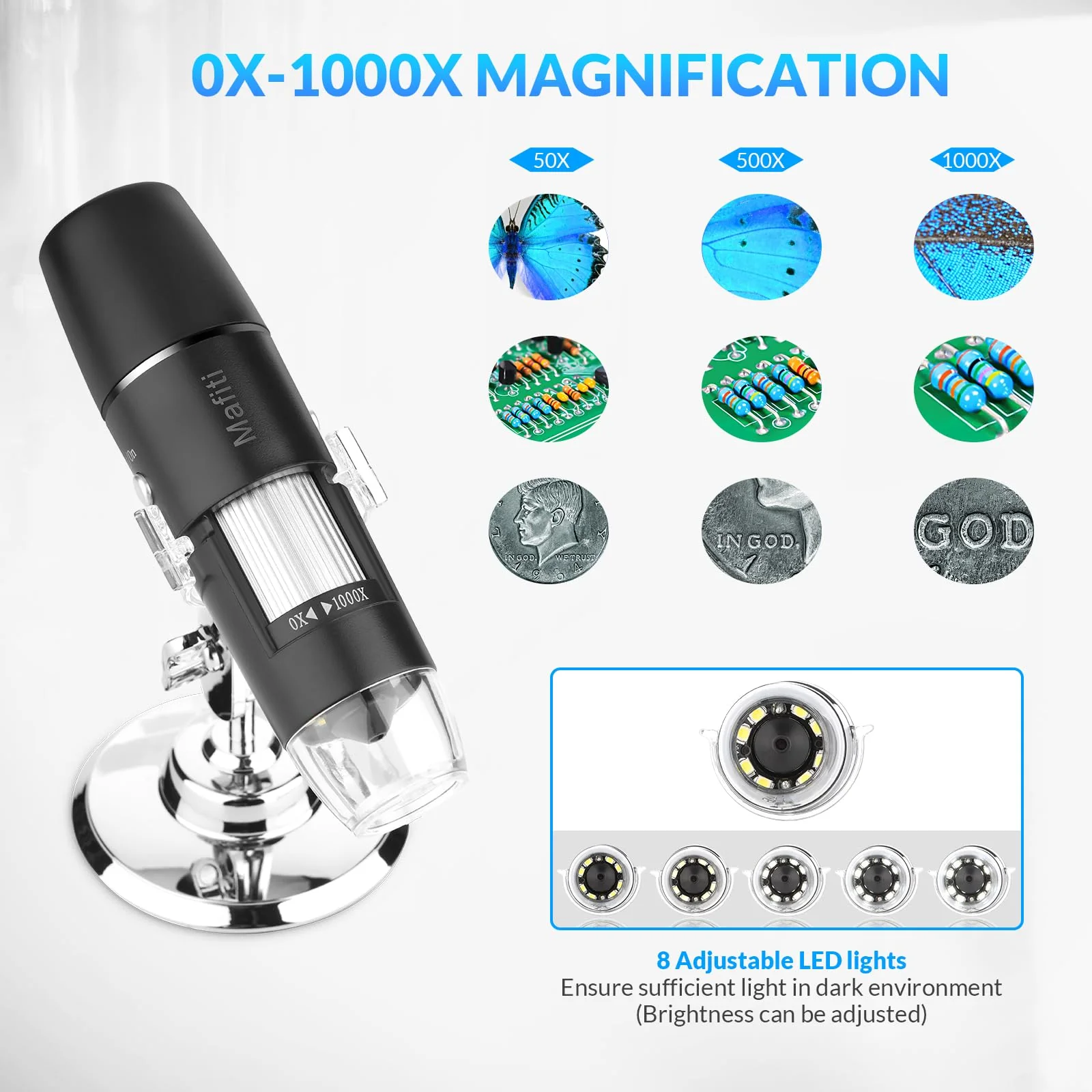 Handheld Digital Microscope Wireless Portable for Kids Adults 50x-1000x Magnification with 360 Rotate Stand Compatible with iOS/Android iPhone, iPad - Image 6