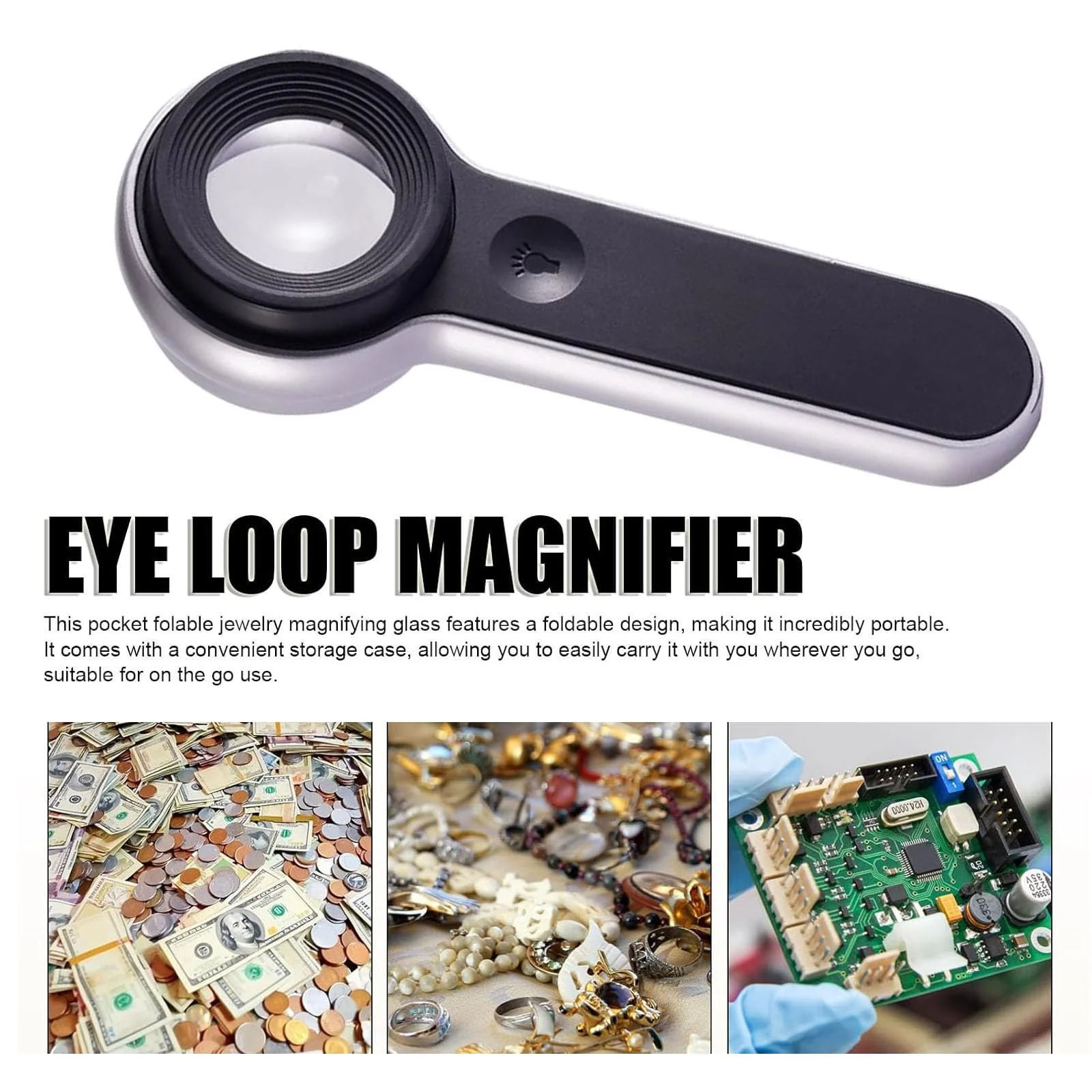 Handheld Magnifier Loupe 60x with UV and LED Lights, USB Rechargeable Illuminated Jewelers Loupe Optical Glass Magnifying Glass for Diamond, Jewelry, Coins, Stamps, Currency, Circuit Board - Image 6