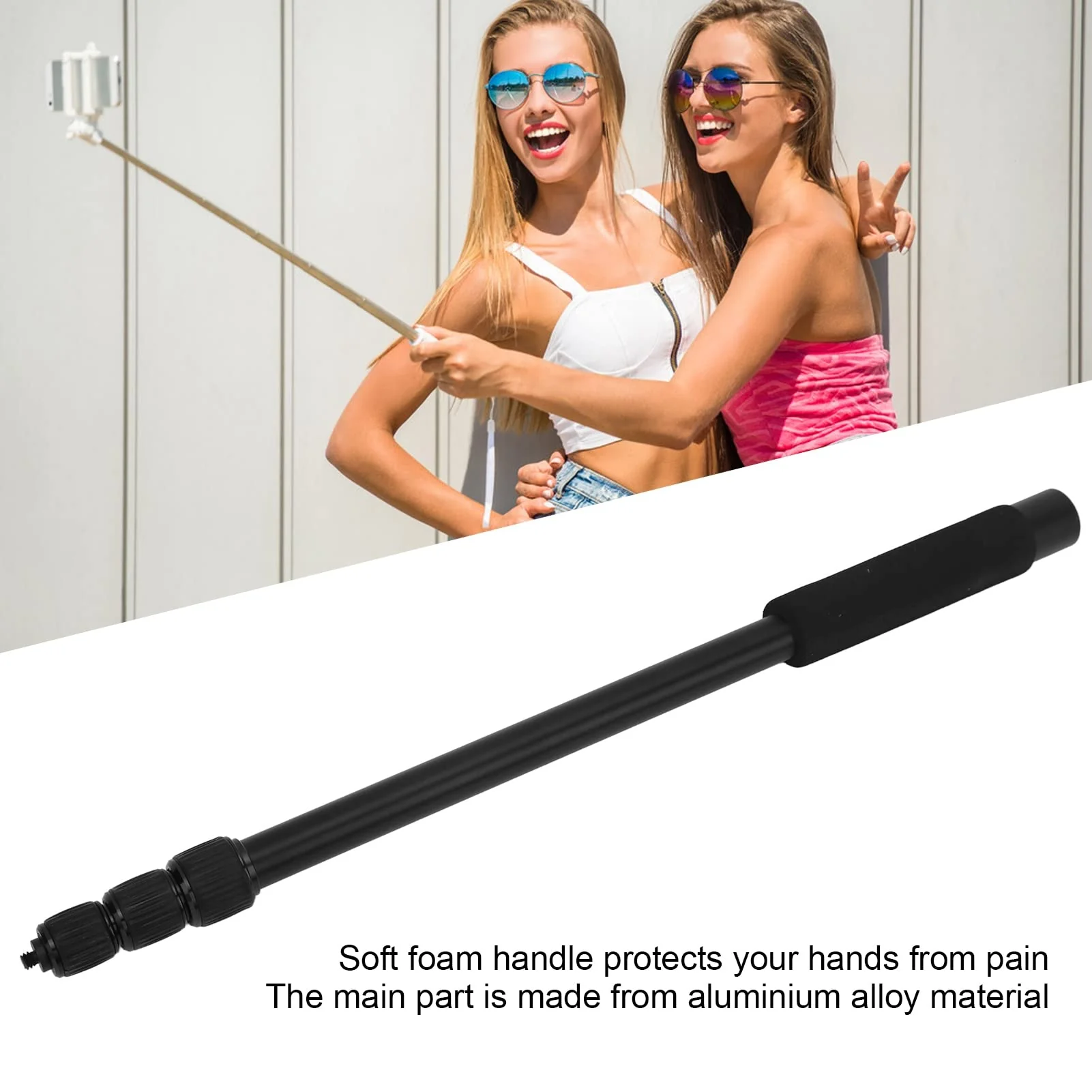 Handheld Mic Boom Pole, 4 5 Section Extendable Microphone Boom Arm with Foam Handle and 1/4in Threads, Telescopic Adjustable Mic Stand for Camera Phone Microphones(5) - Image 2