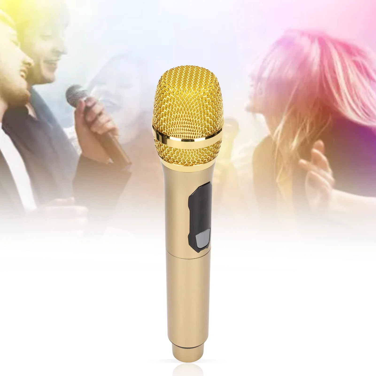 Handheld Microphone, Plug and Play Karaoke Wireless Microphone 50m Receiving 600Hz to 800KHz Multipurpose for Home (Gold) - Image 2