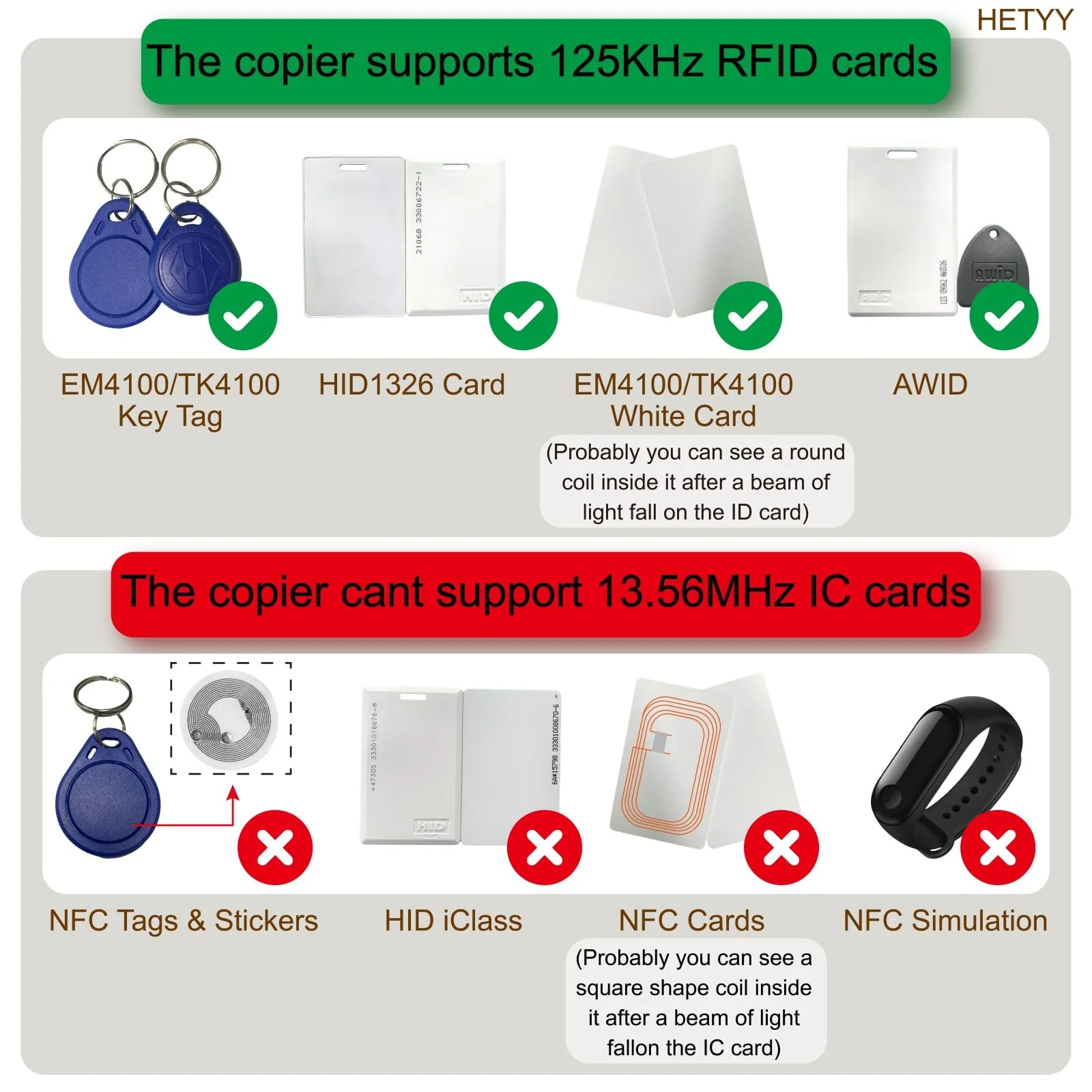 Handheld RFID Copier Smart ID Card Duplicator Used for ID IC HID Waid+5pcs Mix colorsT5577 Key fobs - Image 2