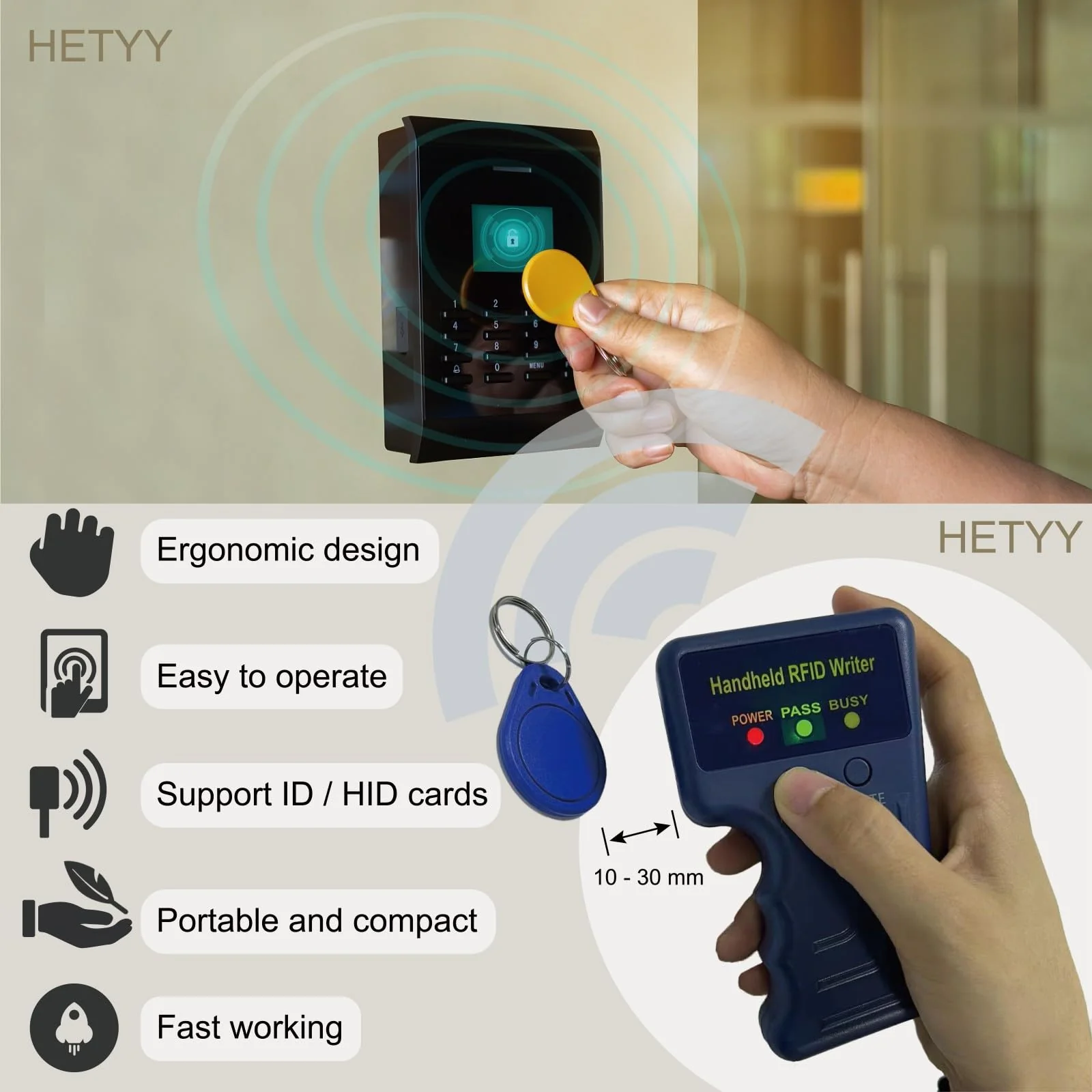 Handheld RFID Copier Smart ID Card Duplicator Used for ID IC HID Waid+5pcs Mix colorsT5577 Key fobs - Image 4