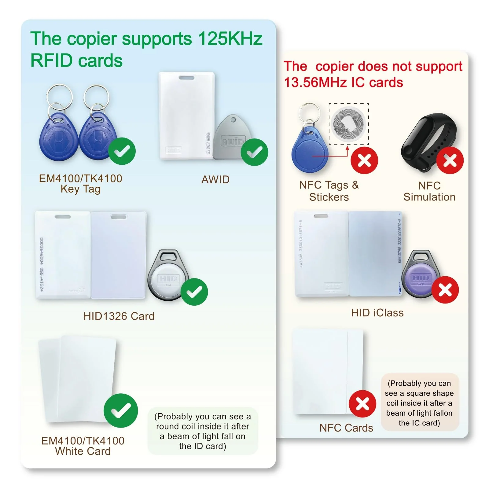 Handheld RFID Copier Smart ID Card Duplicator Used for ID IC HID Waid+5pcs Mix colorsT5577 Key fobs - Image 5