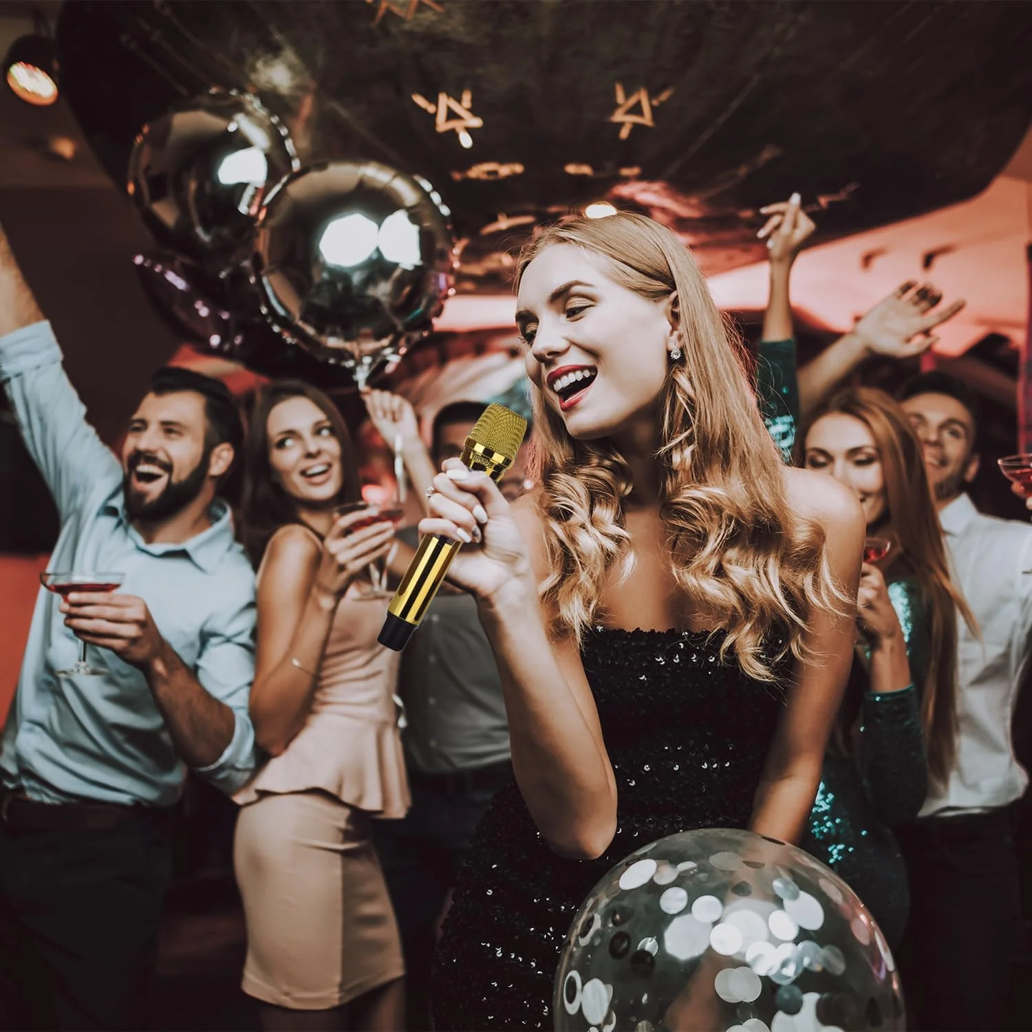 Handheld Wireless Microphone, Rechargeable UHF Microphone, 200Ft, Plating Gold 2 MIC,Handheld Dynamic Wireless Mic for Large Stage Singing Karaoke Wedding DJ Party Speech Church Class Use PA System Golden 2-Mic - Image 5