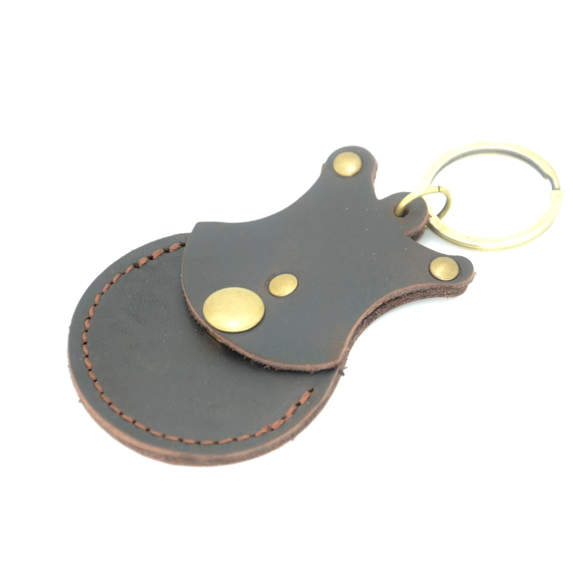 Handmade Guitar shaped pick holder, Genuine Leather Guitar Pick Holder Keychain, Picks Case Instrument Gifts Ideas for Musicians Dark Brown - Image 2