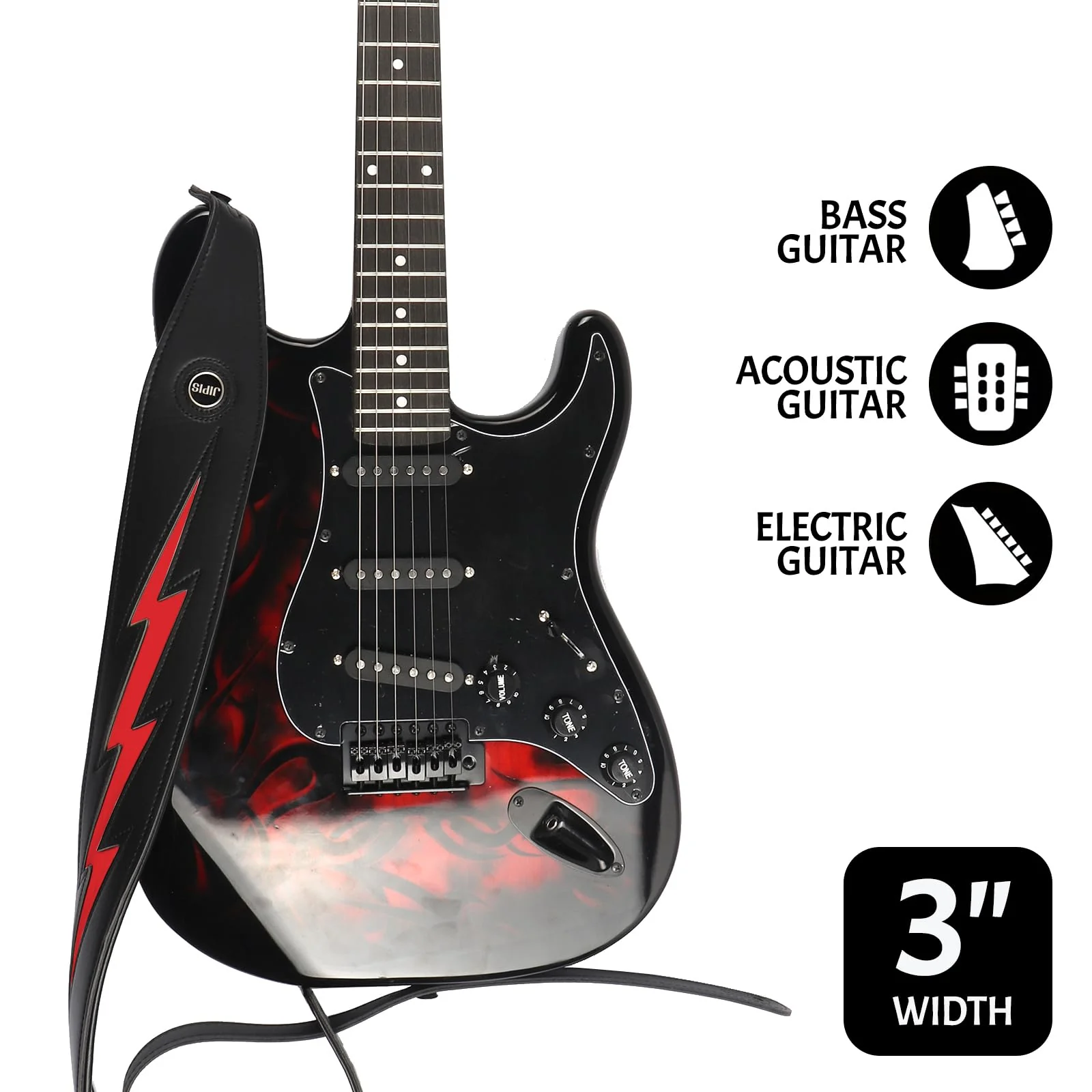 Handmade Retro Embossed Guitar Strap Super Soft Cowhide Leather Belt for Electric Acoustic Guitar Bass Guitarra Gig Jipis-black Red Lighting - Image 5