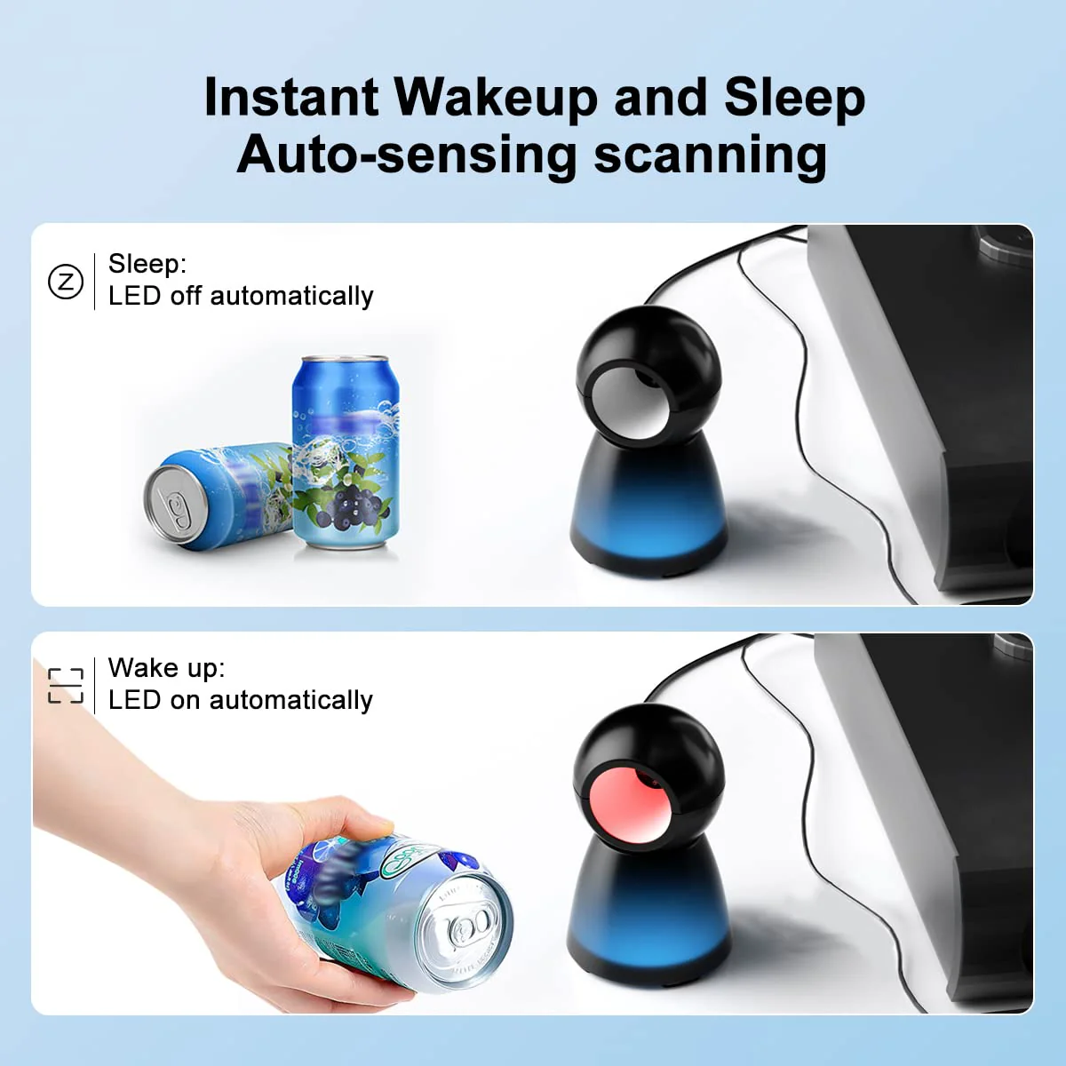 Handsfree 2D QR Barcode Scanner, TEEMI USB Wired Omnidirectional Desktop Bar Code Reader Scanner Screen Scanning CMOS Imager Presentation Bar Code Reader Compact Size, TMSL-73 black - Image 6
