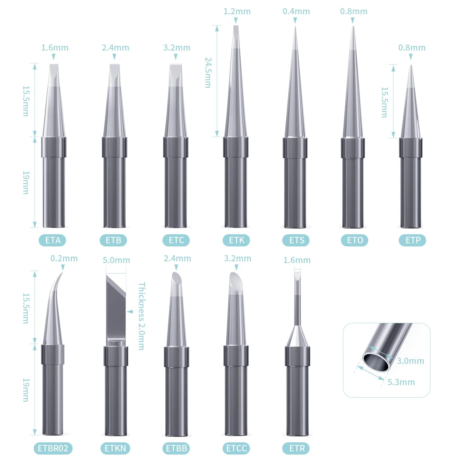 HANGLIFE ET Soldering Iron Tips for Weller WE1010NA WE1010EDU WES51/50 WESD51 WCC101 PES51/50 WEP70 LR21 and More Soldering Stations/Irons – Replacement Solder Tips for Weller Welding Equipment 12pcs - Image 3