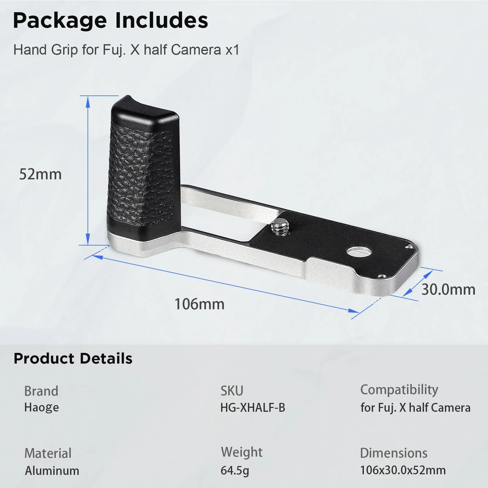 Haoge Handle HandGrip for Fujifilm x Half Camera Body Accessories L-Shape Grip Bracket Plate HG-XHALF-S Silver-Plate - Image 6