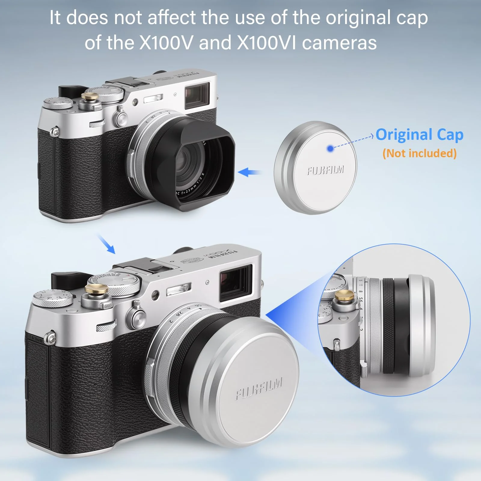 Haoge LH-X54B Square Metal Lens Hood with 49mm Adapter Ring for Fujifilm X100VI Fuji X100V Camera Black - Image 7