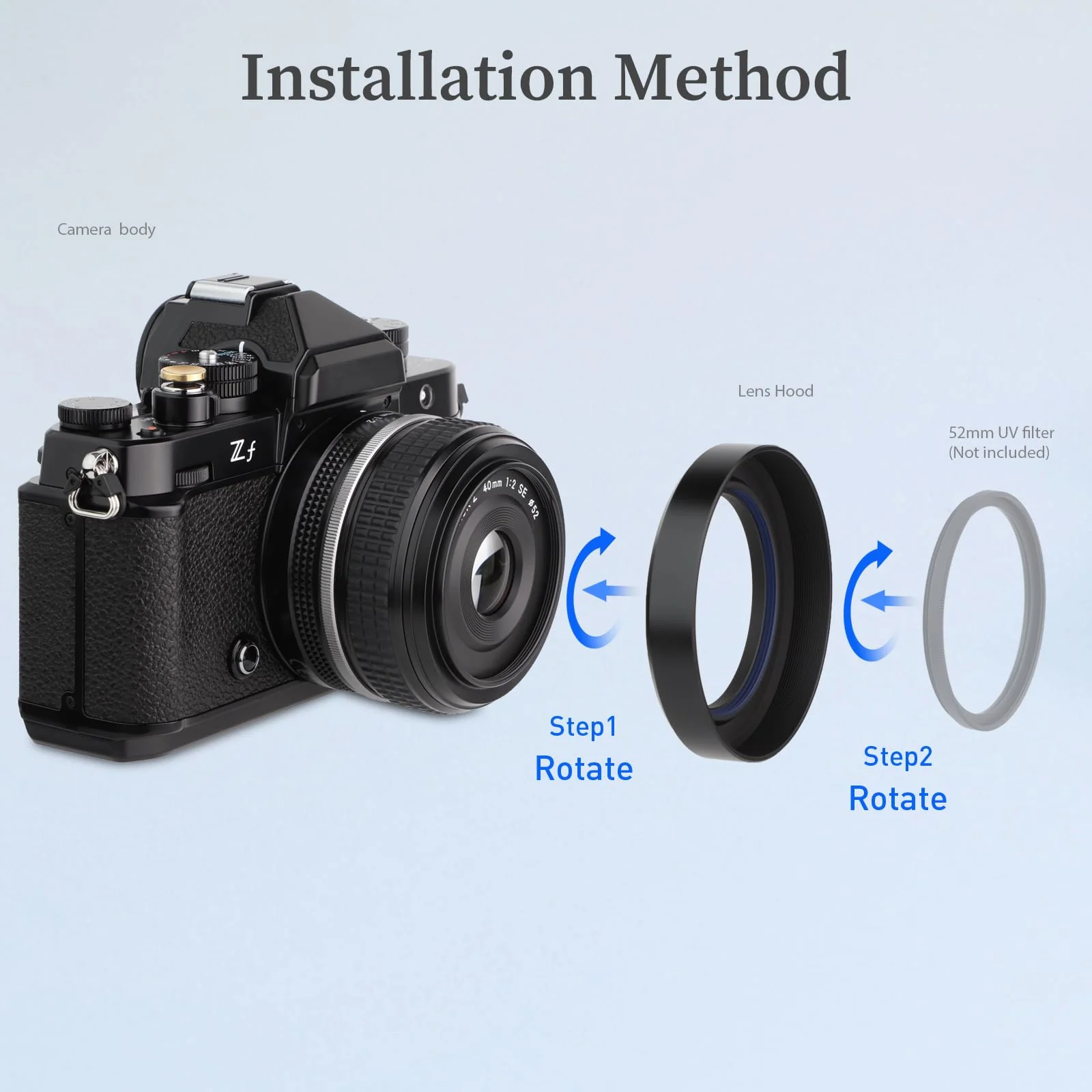 Haoge Metal Lens Hood for Nikon NIKKOR Z 40mm f/2, Z 28mm f/2.8, Z 28mm f/2.8 (SE) Lens,Screw Hood, Compatible with 52mm UV Filters and 52mm Lens Cap - Image 6