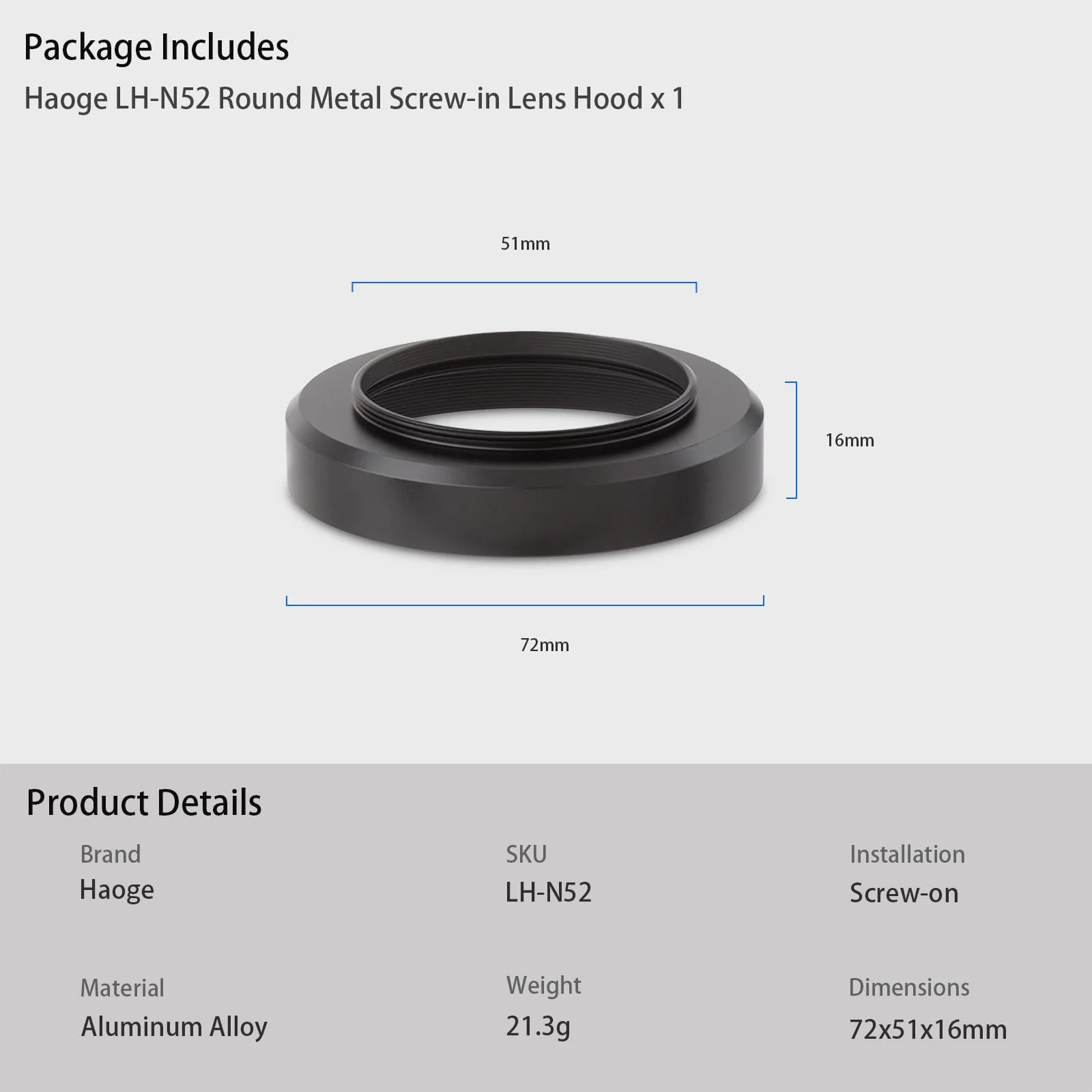 Haoge Metal Lens Hood for Nikon NIKKOR Z 40mm f/2, Z 28mm f/2.8, Z 28mm f/2.8 (SE) Lens,Screw Hood, Compatible with 52mm UV Filters and 52mm Lens Cap - Image 9