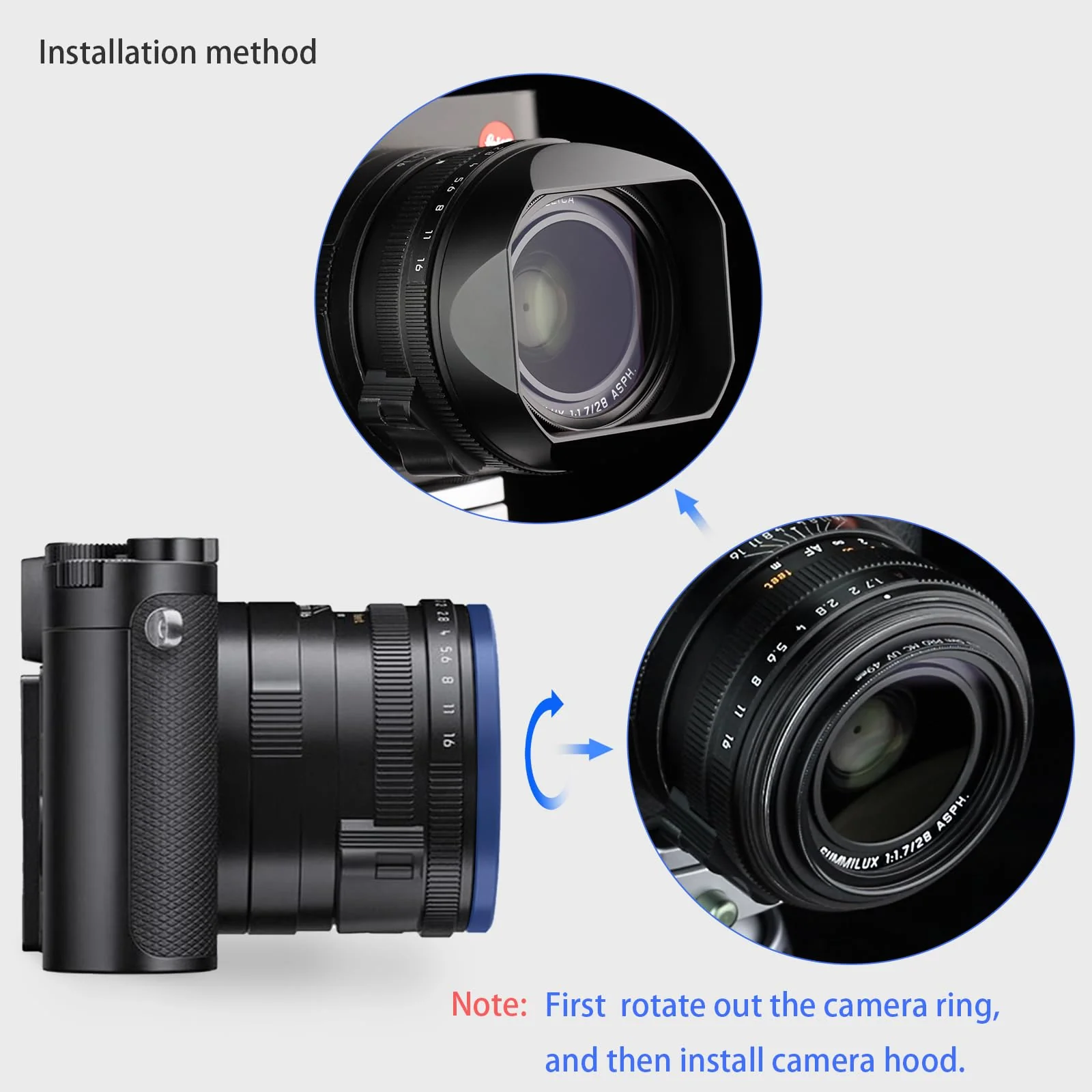 Haoge Metal Square Lens Hood for Leica Q3 Q3-43 Camera Accessories Black LH-LQ343B Black Square for Q3/Q3-43 - Image 7