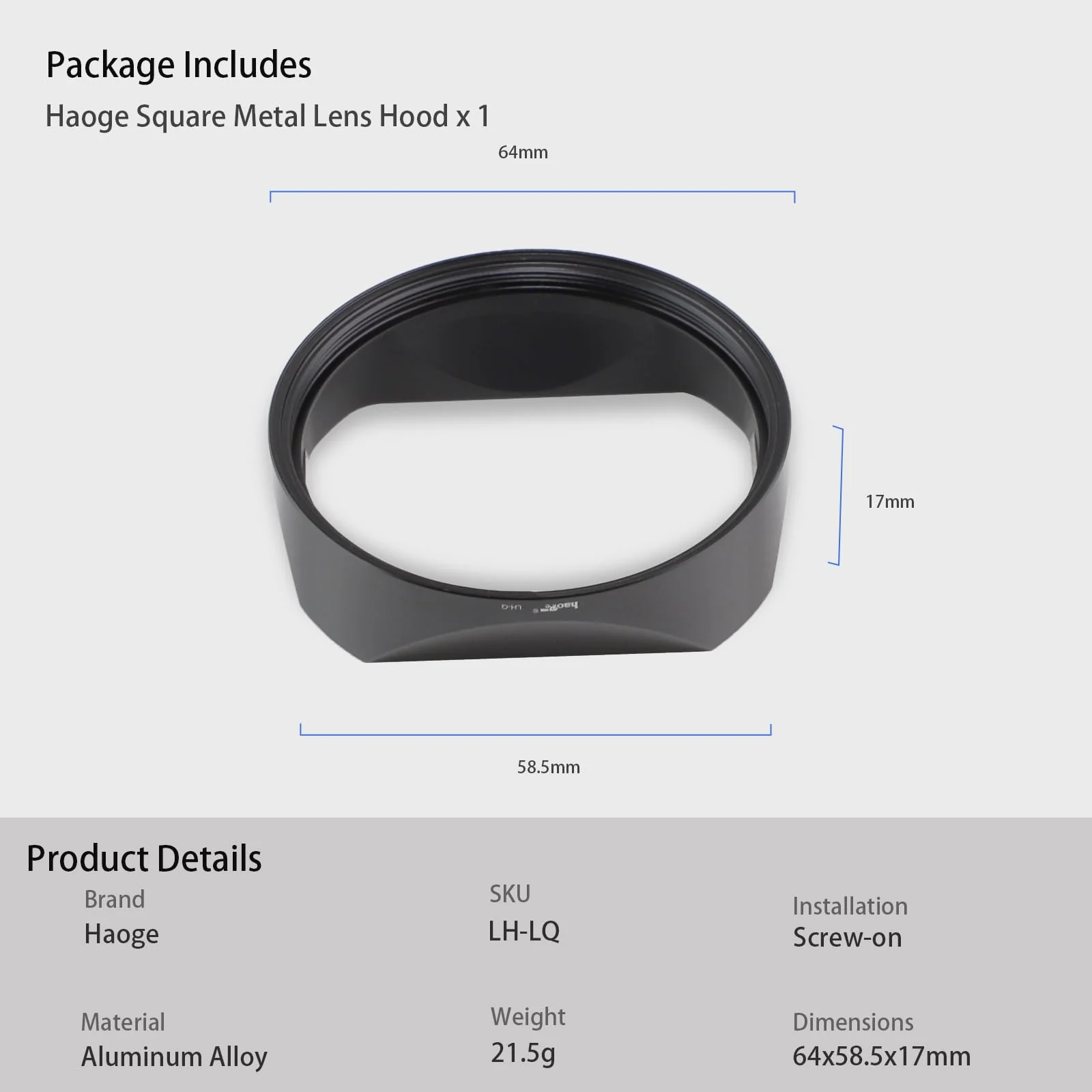 Haoge Metal Square Lens Hood for Leica Q3 Q3-43 Camera Accessories Black LH-LQ343B Black Square for Q3/Q3-43 - Image 9
