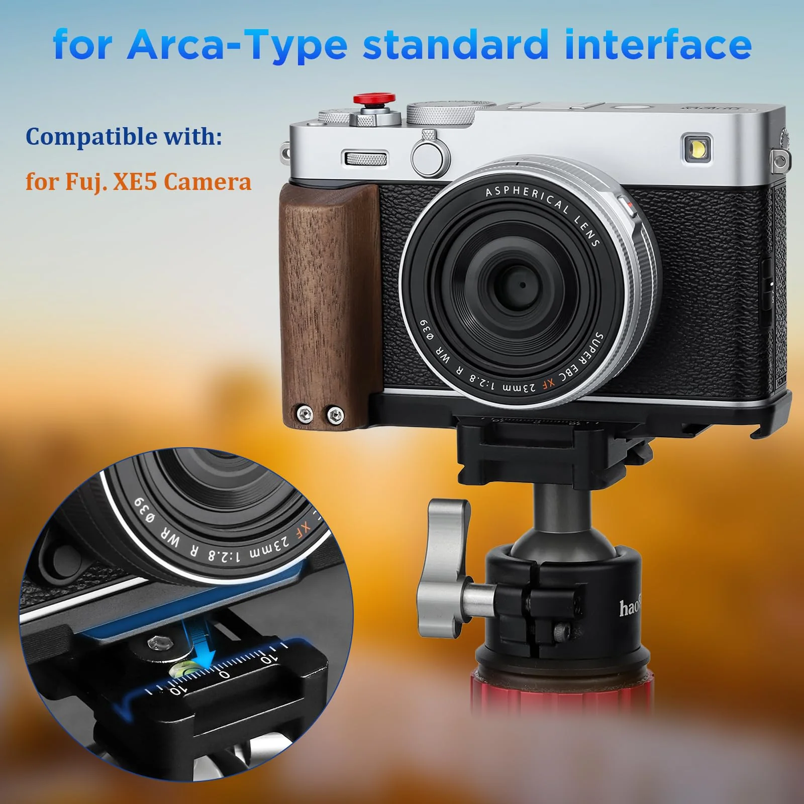 Haoge X-E5 Grip Wooden Side Handle for Fujifilm XE5 Camera - L-Shape Retro Premium Wood Grip with Quick Release Plate, Extra Tripod 1/4 Hole & Hot Shoe Hole Black HG-XE5-B - Image 9