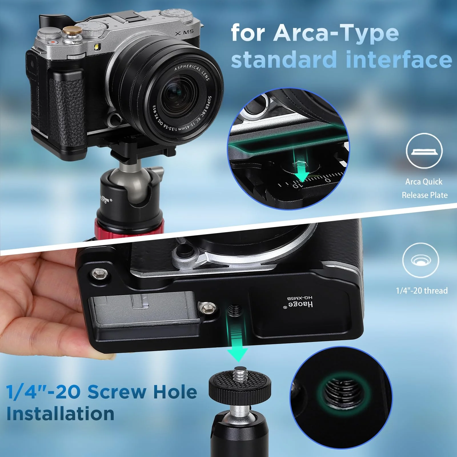 Haoge XM5 Camera Bracket Holder Hand Grip for Fujifilm X-M5 Camera Body L-Shape Grip fit Arca Swiss Kirk RRS Benro Quick Release Plate HG-XM5B - Image 7