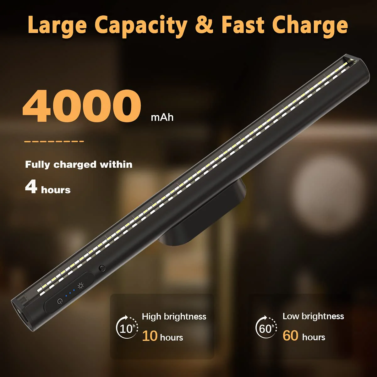 Hapfish Battery Powered Operated Wall Strip Lights, Rechargeable Magnetic LED Light Bar with Remote, Dimmable Desk Lamp, Under Cabinet Lighting Wireless for Mirror Closet Picture Room Kitchen - Black Without Motion Sensor - Image 3