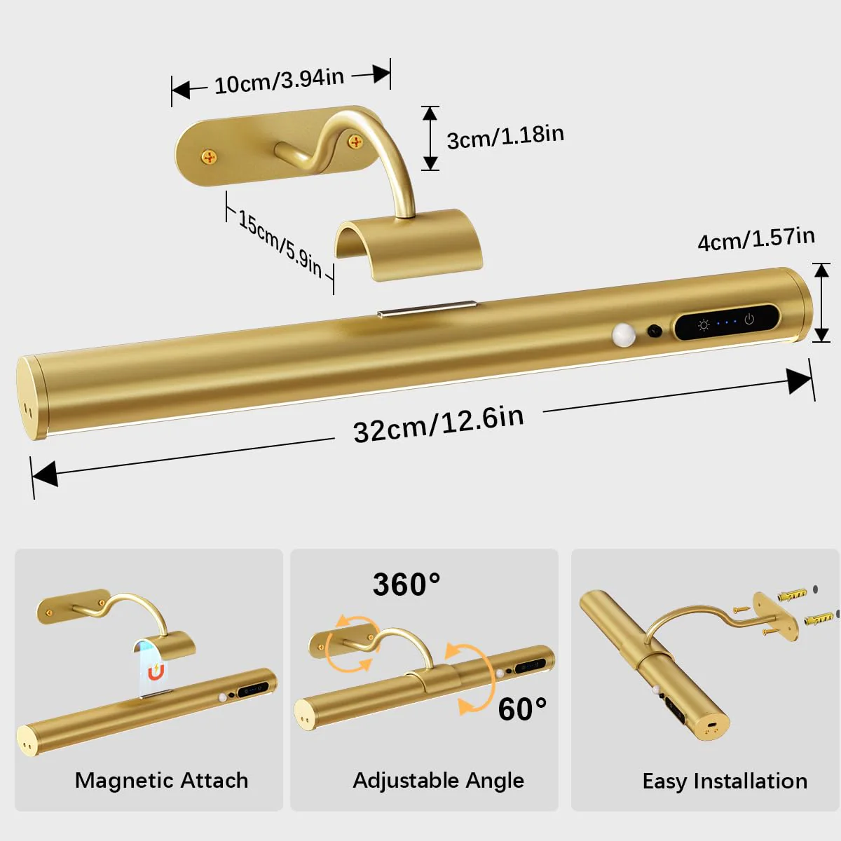 Hapfish Motion Sensor Battery Operated Wall Sconce, Wireless Picture Lights for Wall, Rechargeable Magnetic Art Lighting with Remote Control, Battery Picture Light for Poster Dartboard Mirror – Gold Motion Sensor Gold - Image 5