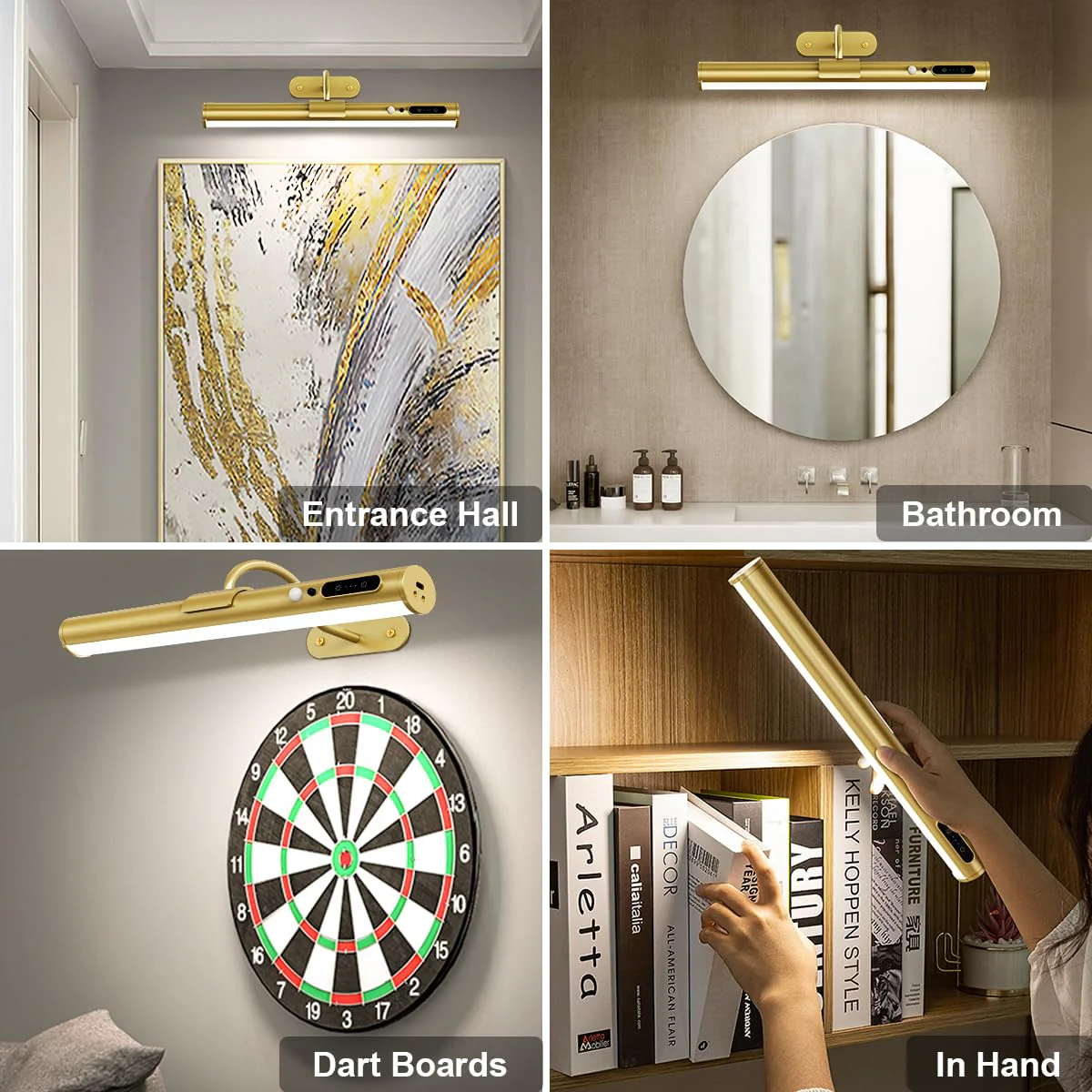 Hapfish Motion Sensor Battery Operated Wall Sconce, Wireless Picture Lights for Wall, Rechargeable Magnetic Art Lighting with Remote Control, Battery Picture Light for Poster Dartboard Mirror – Gold Motion Sensor Gold - Image 6