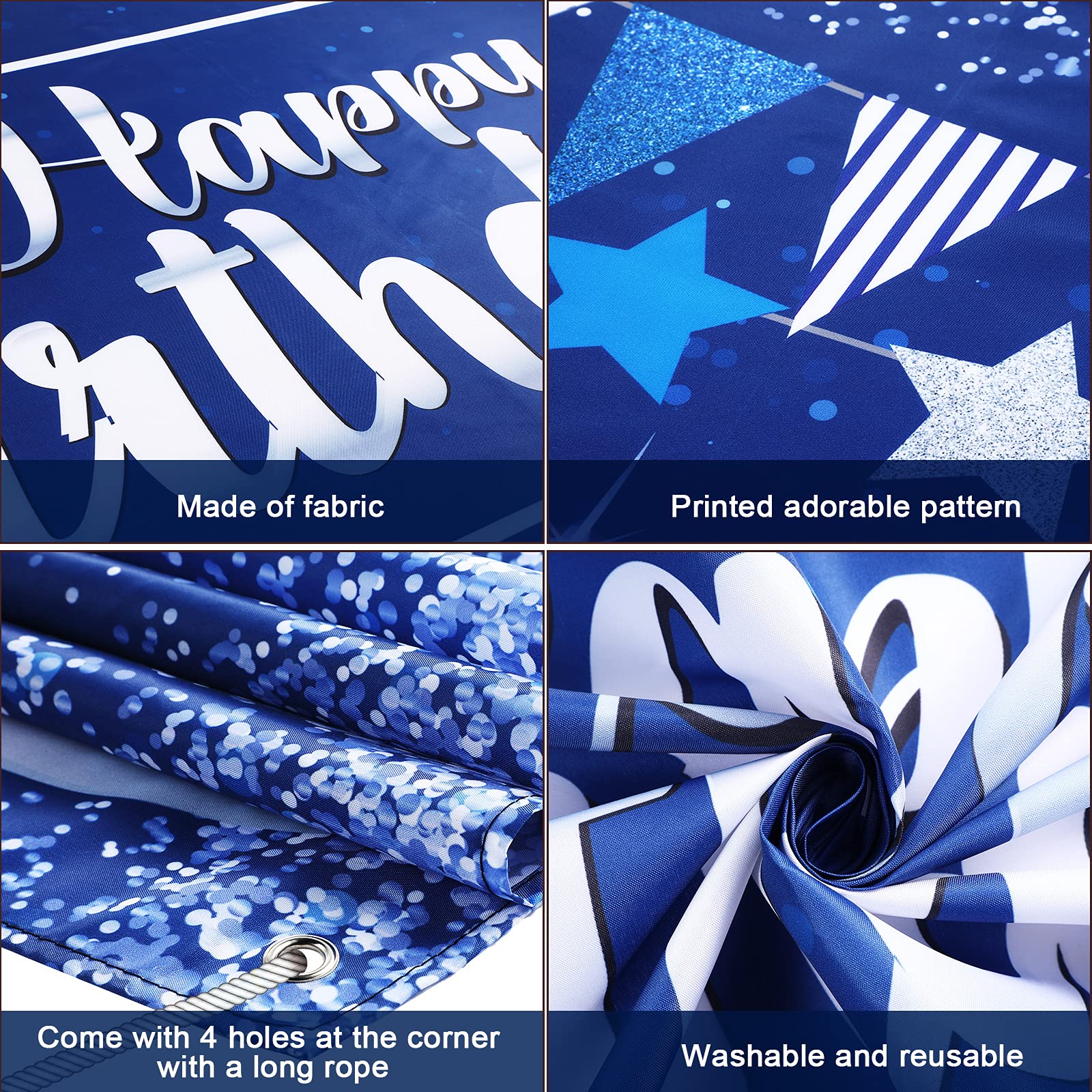 Happy Birthday Decorations Backdrop, Glitter Birthday Backdrop Sign, Happy Birthday Banner, Birthday Party Supplies Photo Background for Children Men Women, 72.8 x 43.3 Inch (Silver and Navy Blue) Silver and Navy Blue - Image 3