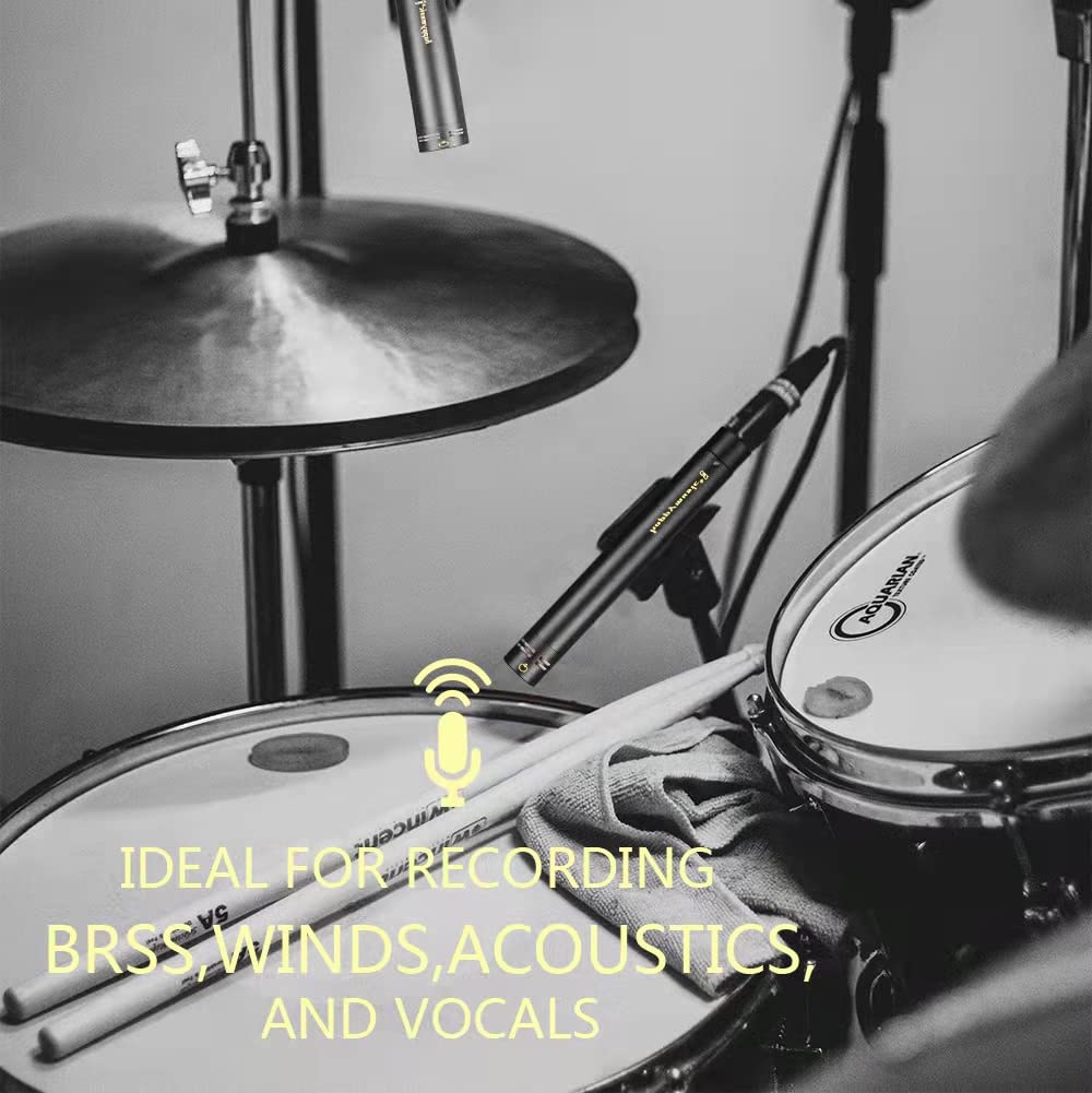 happymusic CM2 Professional Pencil Condenser Brass Microphone Kit，Instrument Mic,Omni Cardioid and Super Cardioid Capsules for Ideal for Drums, Acoustic Guitar, Piano, Woodwind and Percussion - Image 4