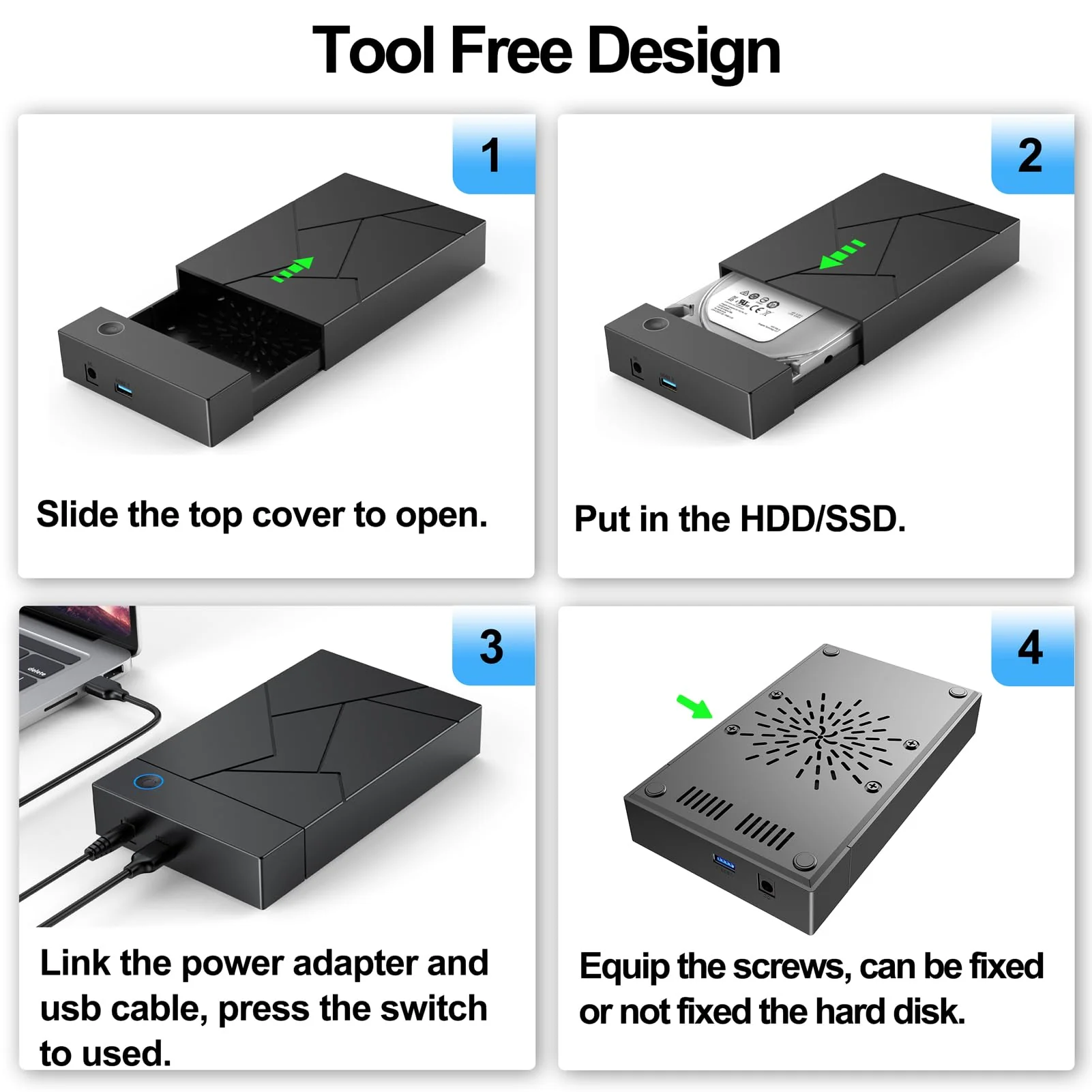 Hard Drive Enclosure 3.5, FEMORO USB 3.0 External Hard Drive Case with 12V Power Adapter for 3.5 2.5 inch SATA HDD SSD Reader, up to 8TB, Support UASP for Laptop Computer 2.5''+3.5'' - Image 6