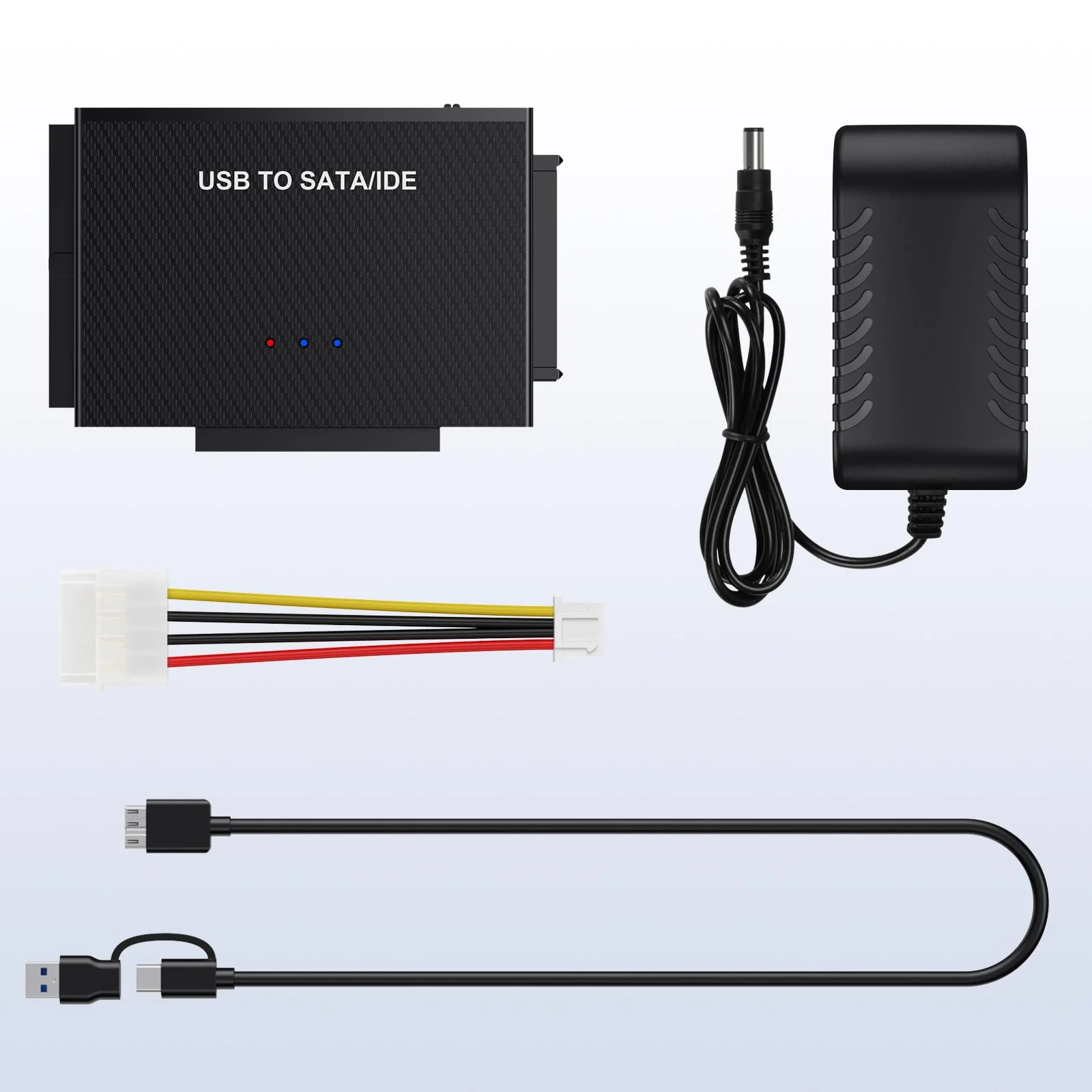 Hard Drive Reader USB 3.0 to SATA IDE Adapter，IDE SATA to USB + Type C External Hard Drive Adapter Data Recovery Converter Kit for Universal 2.5 3.5 HDD SSD Hard Drive Disk, with 12V/2A Power Adapter - Image 6