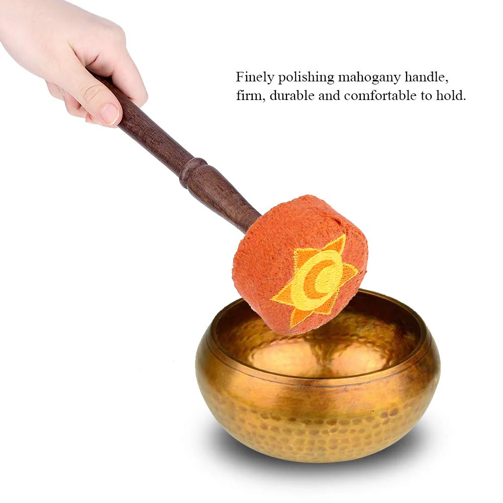 Hard Wood Felted Striker, Handmade Hard Wood Multi-Purpose Tibetan Buddhism Singing Bowl Mallet Striker Stick for Meditation Chakra Healing Prayer and Yoga (Orange) Orange - Image 2